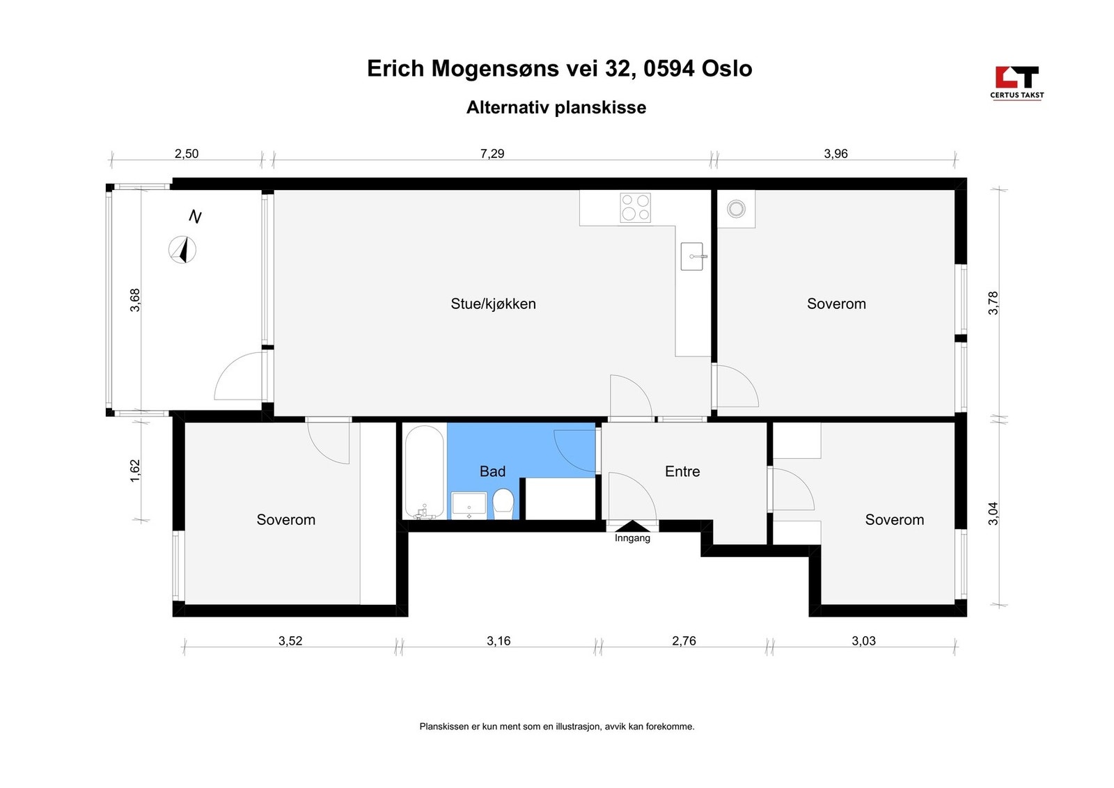 Alternativ planløsning. Luken som er inn til sjakten på stua ikke må sperres. Galleribilde