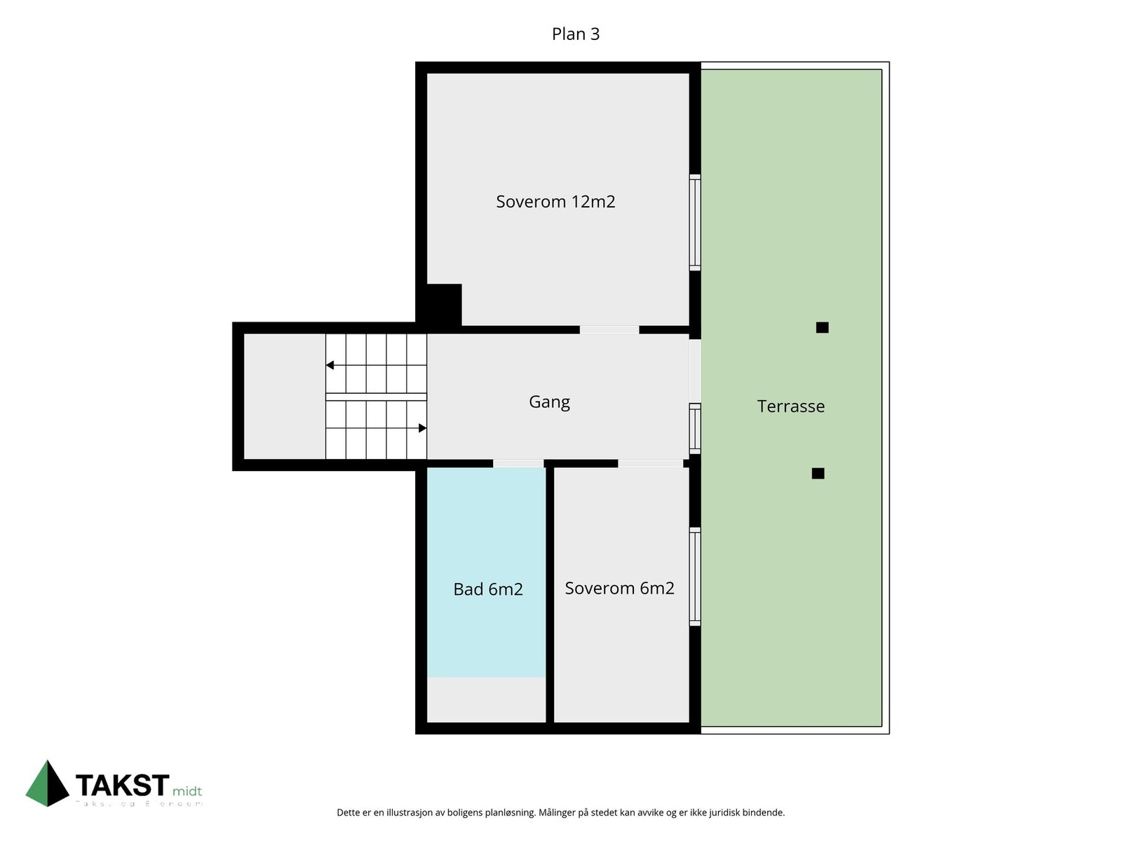 Tredje plan. To soverom og utgang til takoverbygd terrasse. Galleribilde