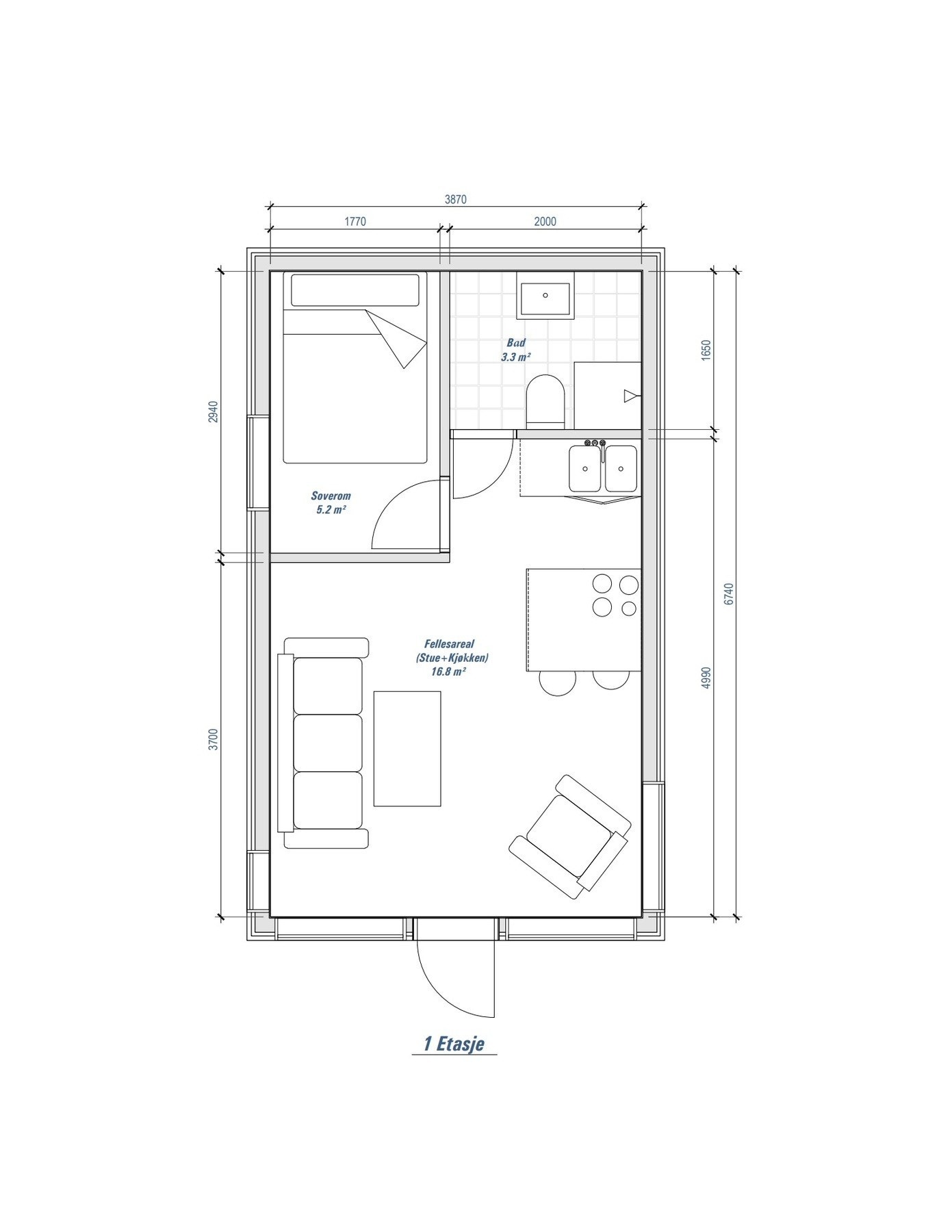 Planløsning, det tas forbehold om avvik i mål ift. takstmanns beregning. Galleribilde