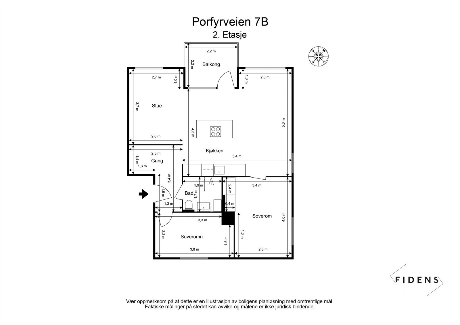 Oppmålt plantegning for leiligheten. Galleribilde