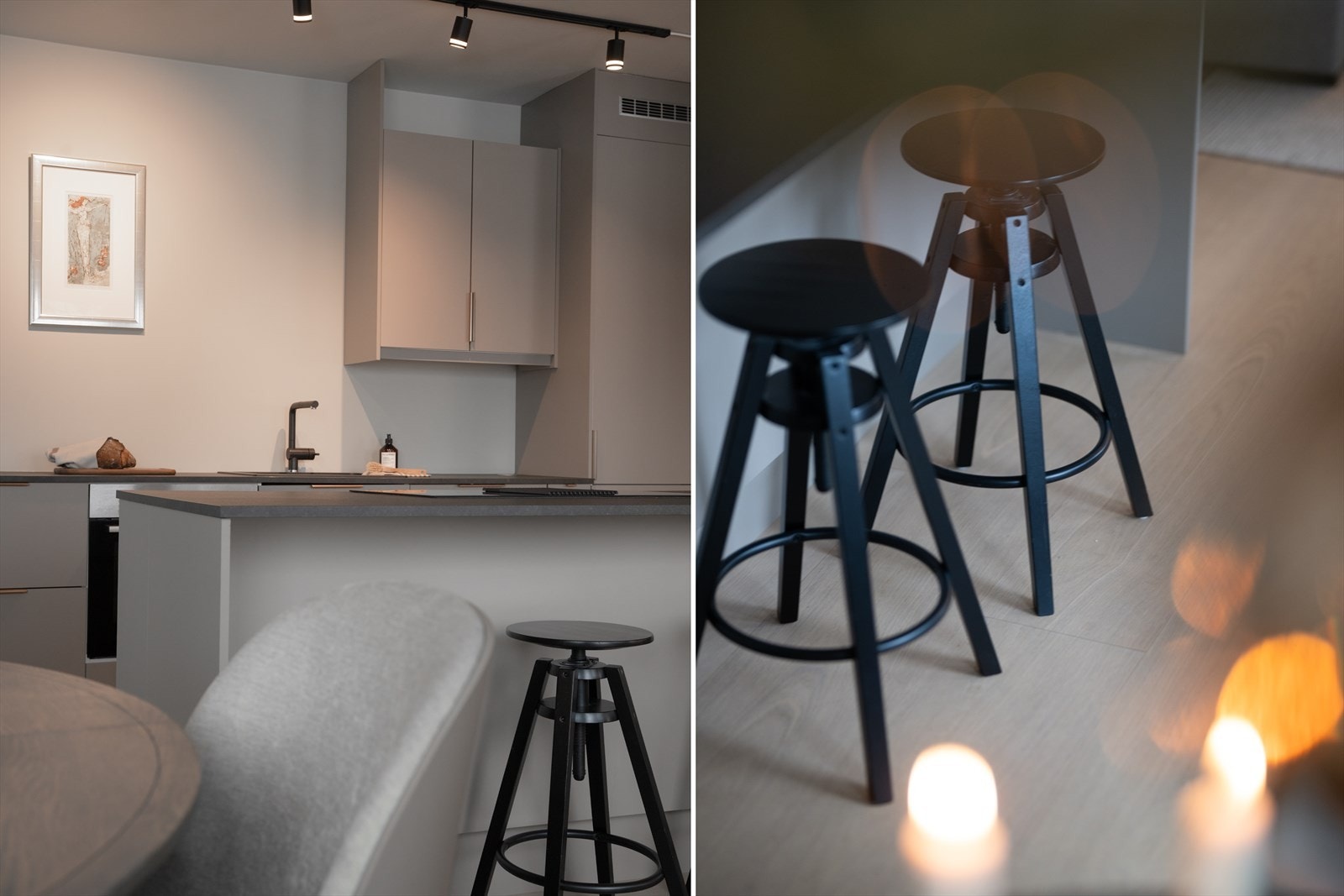 Praktisk kjøkkenøy med mulighet for å nyte frokosten via høye barstoler. Galleribilde