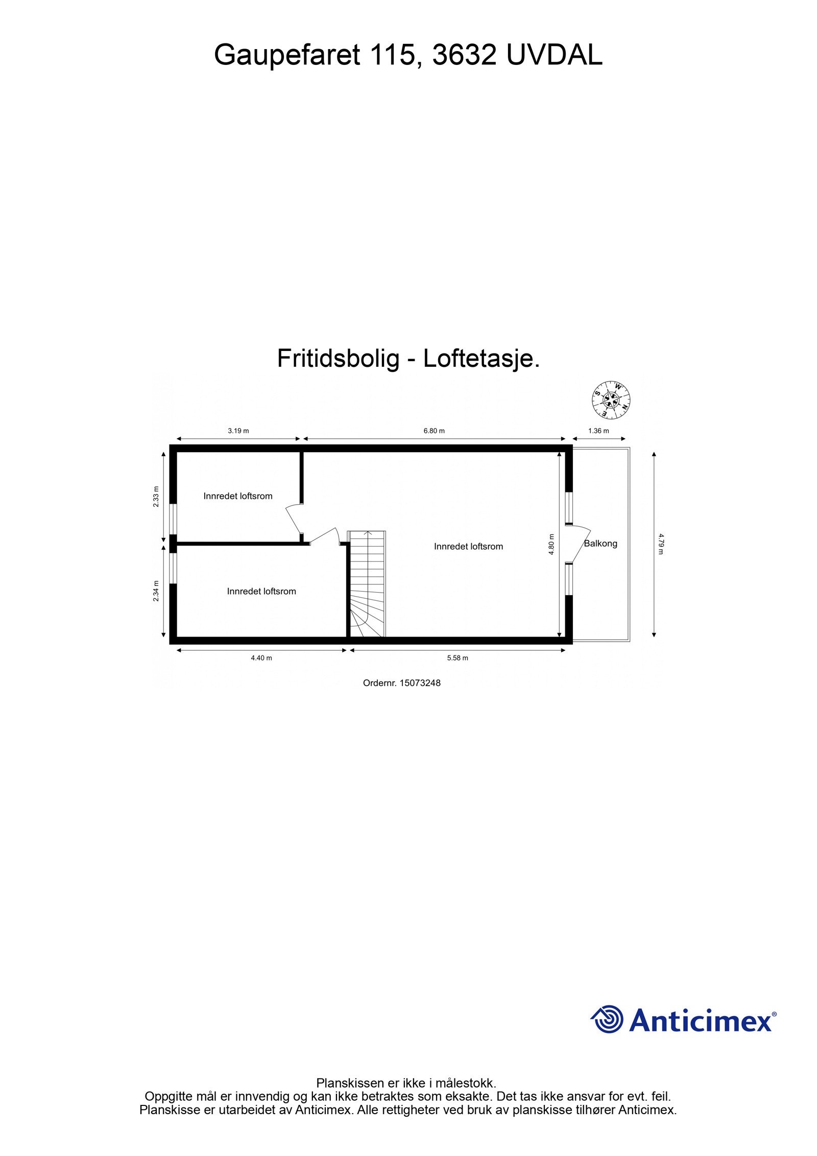 Målsatt plantegning, loftetasje Galleribilde