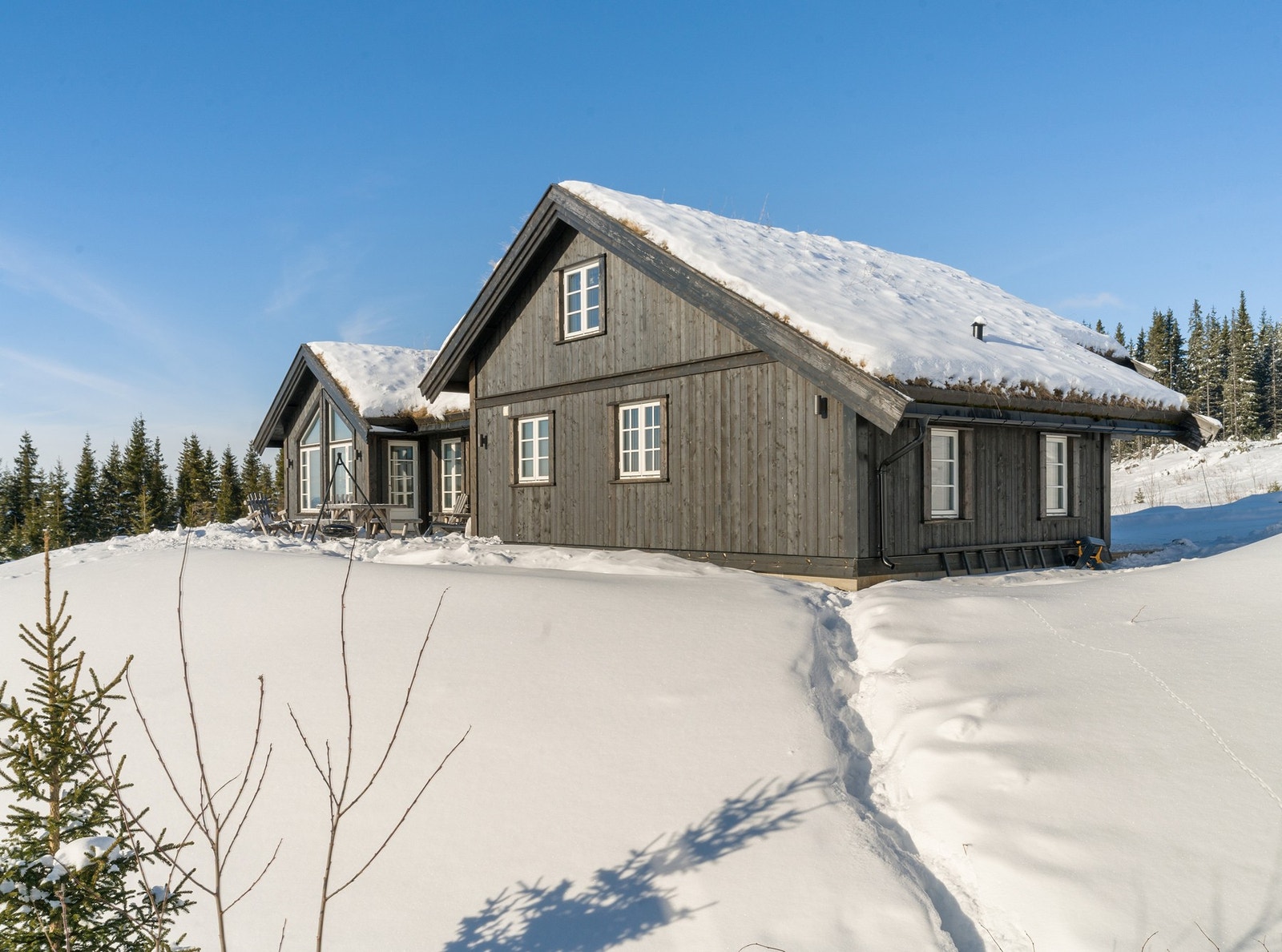 Hytta ligger fint til i en blindvei på en liten høyde på hyttefeltet. Les mer om Lisetra her: https://www.lisetra.net/ Galleribilde