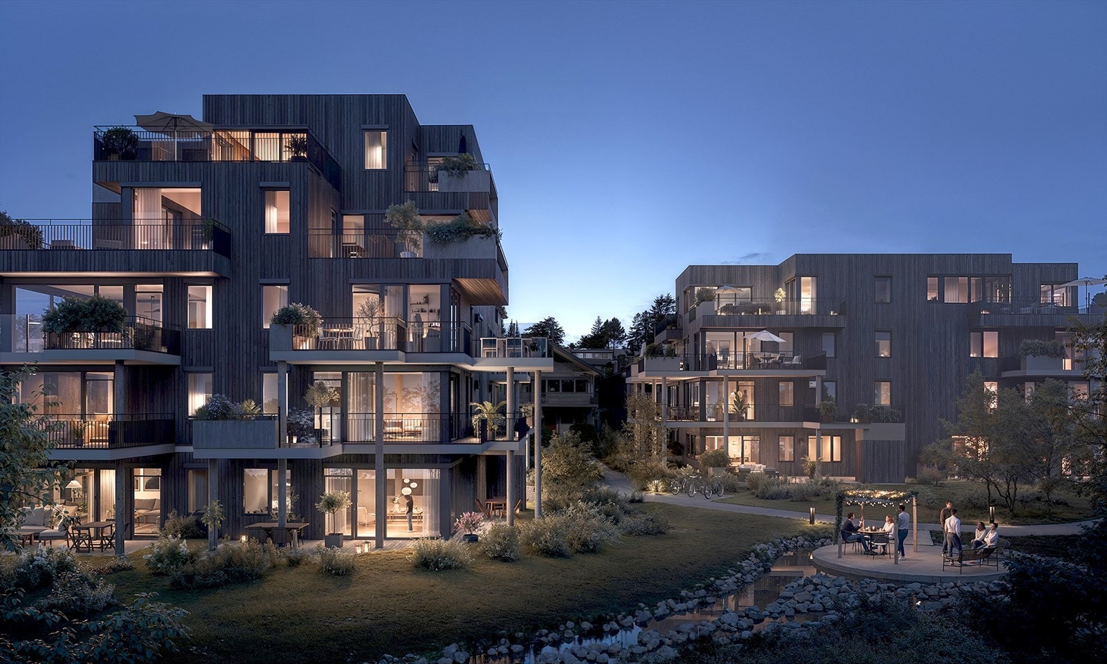 Boligprosjektet Hinnavågen (illustrasjonsbilde tatt fra utbygger). Nydelig arkitektur og fantastiske uteområder vil bli din nærmeste nabo Galleribilde