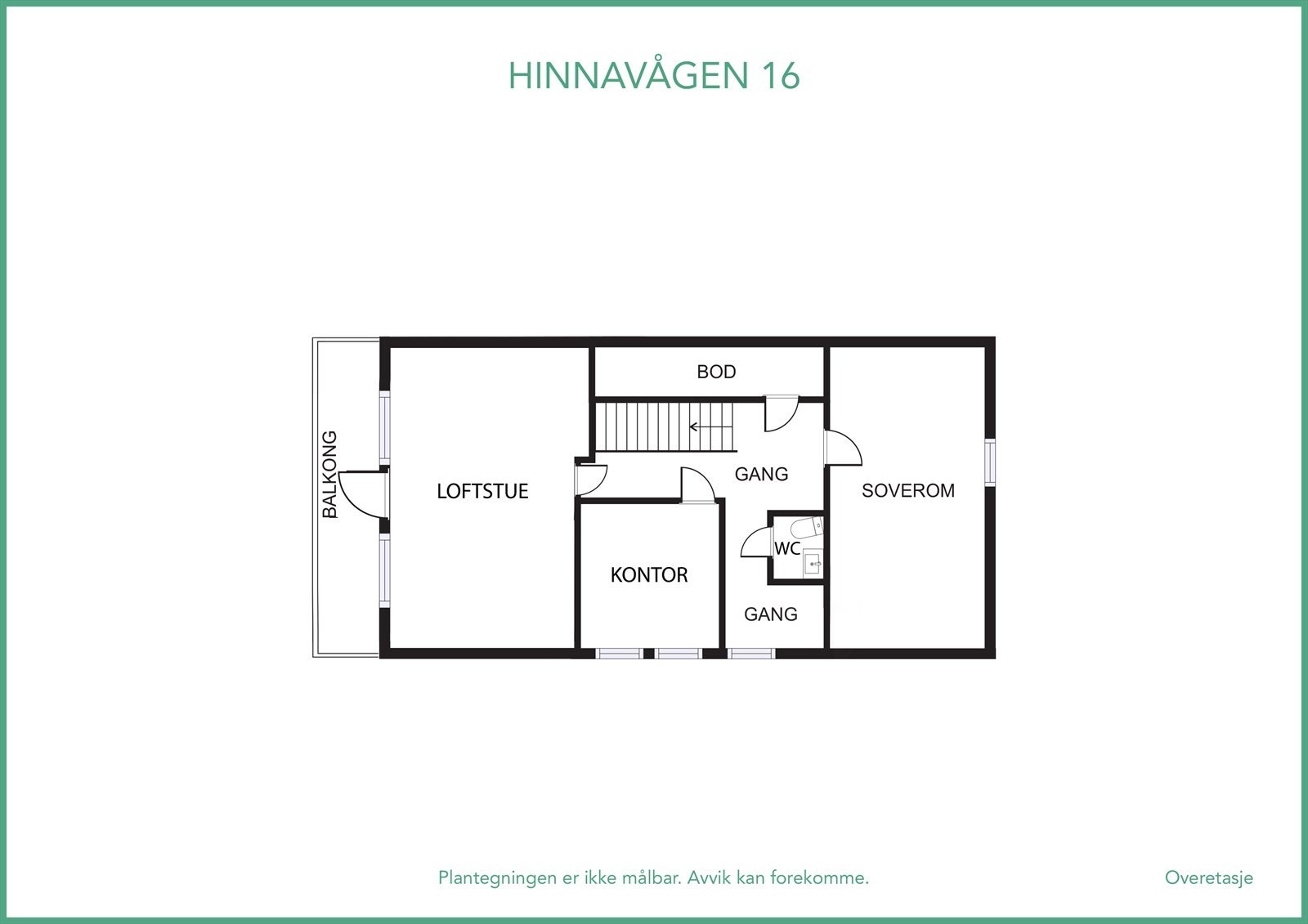 Plantegning loftetasje. Loft på byggegodkjente tegninger er tegnet som uinnredet areal uten rominndeling, etasjen er dermed ikke godkjent til varig opphold Galleribilde