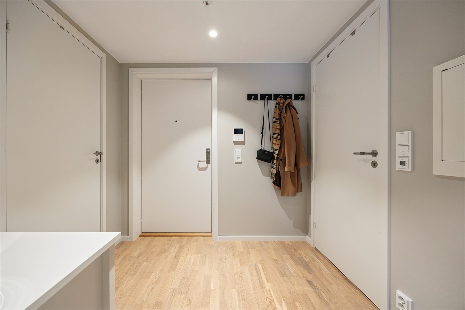 Entré med god plass til garderobeløsning og direkte adkomst til bad og videre inn til stue/kjøkken. Galleribilde