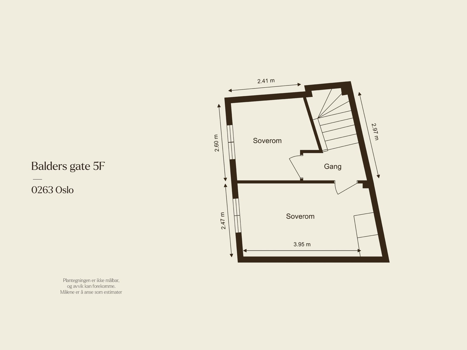 4 halvplan (2. etasje) består av trapperom/gang og to soverom. Galleribilde