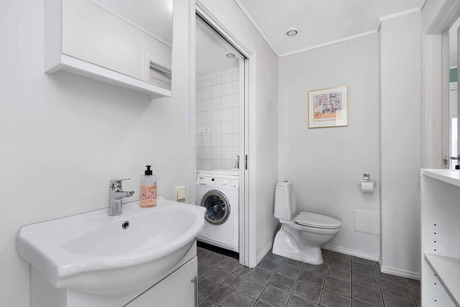 Det er opplegg for vask og tørk på baderom. Galleribilde