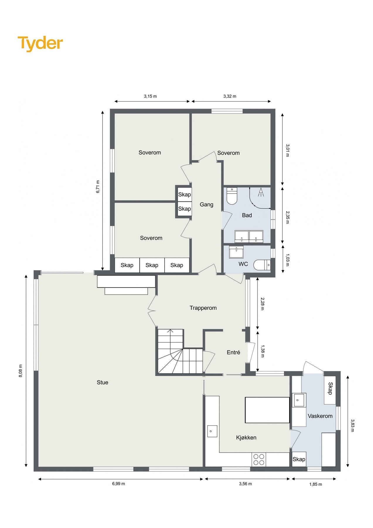 Alternativ planskisse med 3 soverom (opprinnelig planløsning) Galleribilde