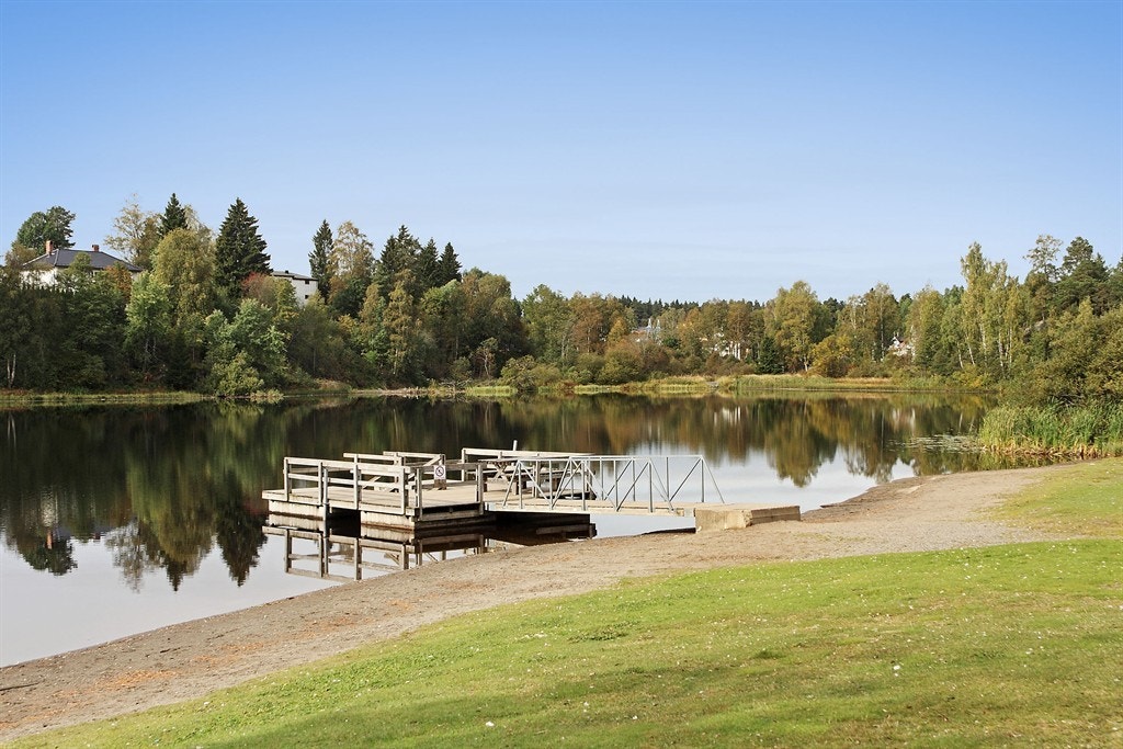 Populær badeplass ved Langvannet, Fjellhamar. Galleribilde