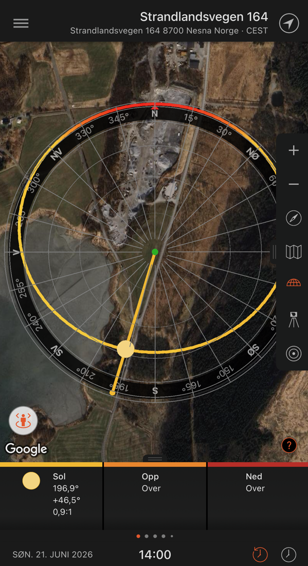 Solgang 21. Juni, kl 14:00(eiendommen er i all hovedsak sørvendt) Galleribilde