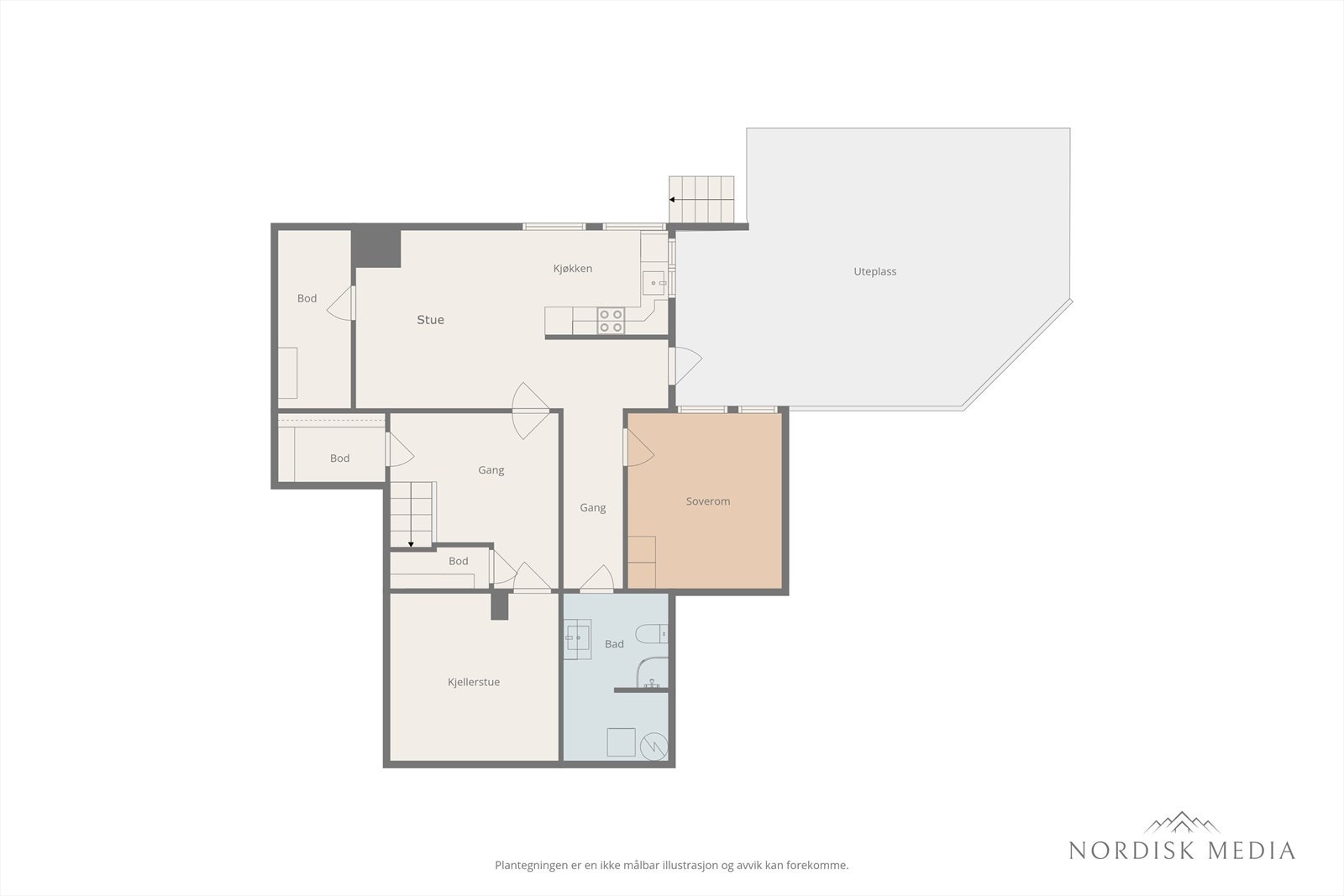 Plantegning Kjeller - Det er avvik fra godkjente tegninger fra Øygarden kommune og dagens bruk. Se pkt. Ferdigattest/brukstillatelse i salgsoppgaven. Galleribilde