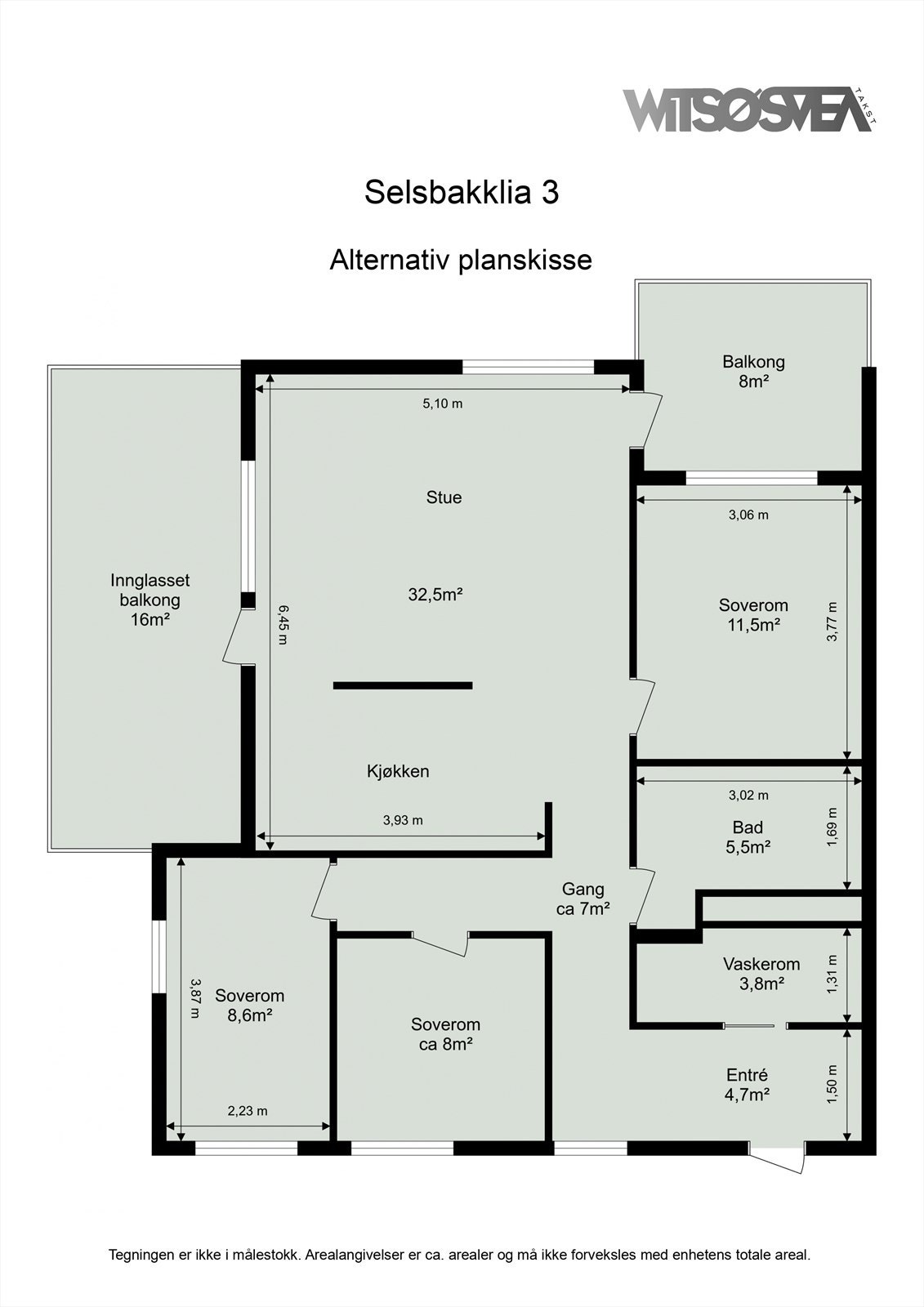 Alternativ planløsning med 3 soverom. Galleribilde