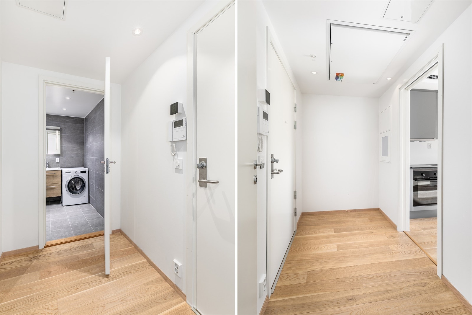 I entreen er det mulig å installere en hendig skyvedørsgarderobe.
Hovedinngangen har porttelefon med kamera. Galleribilde