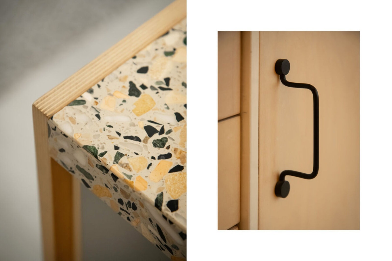 Innredningen er basert på kjøkkenskrog fra IKEA (2014), kombinert med spesialdesignede fronter i bjørkefinér tegnet av arkitekt og produsert i 2019. Galleribilde