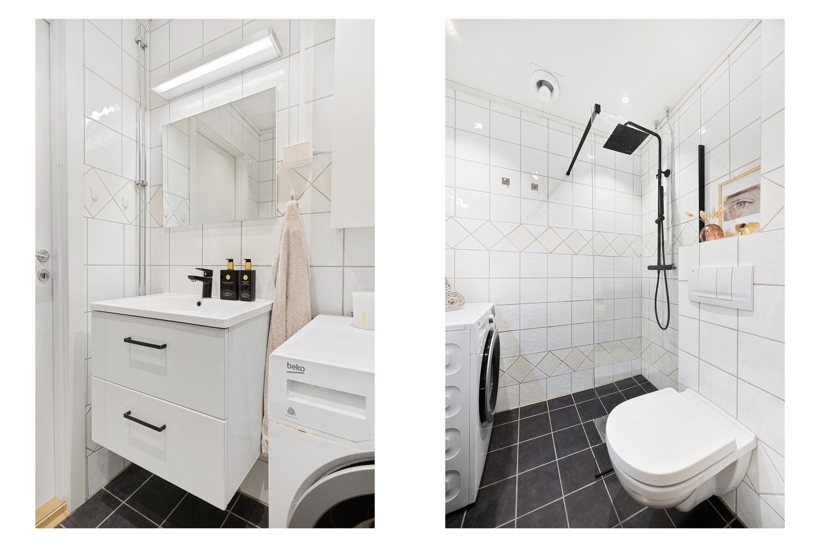 Badene ble rehabilitert i 2002 i regi av boligselskapet. Ny innredning på badet i 2022. Galleribilde