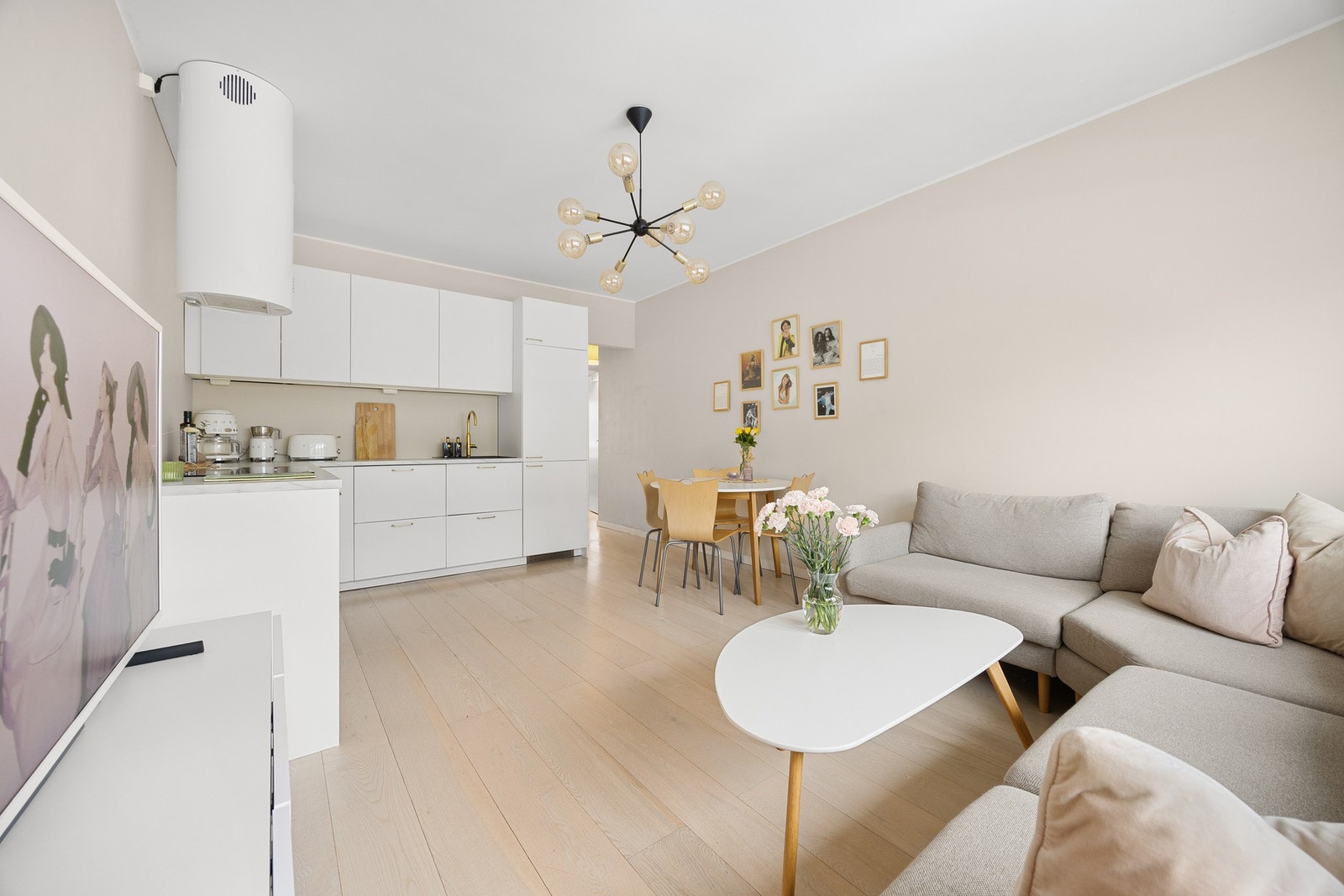 God plass til både sofa og spisebord i stuen. Galleribilde