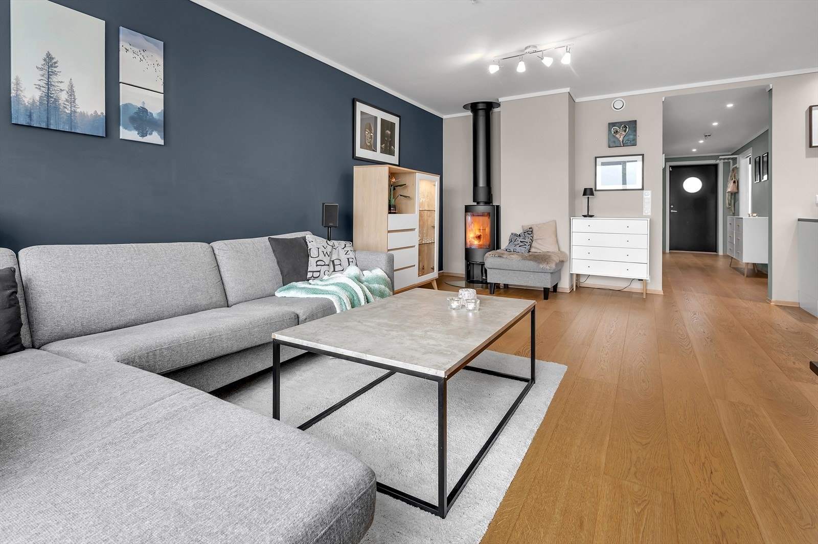 Den moderne peisen tilfører både varme og en lun stemning på kjølige dager. Galleribilde