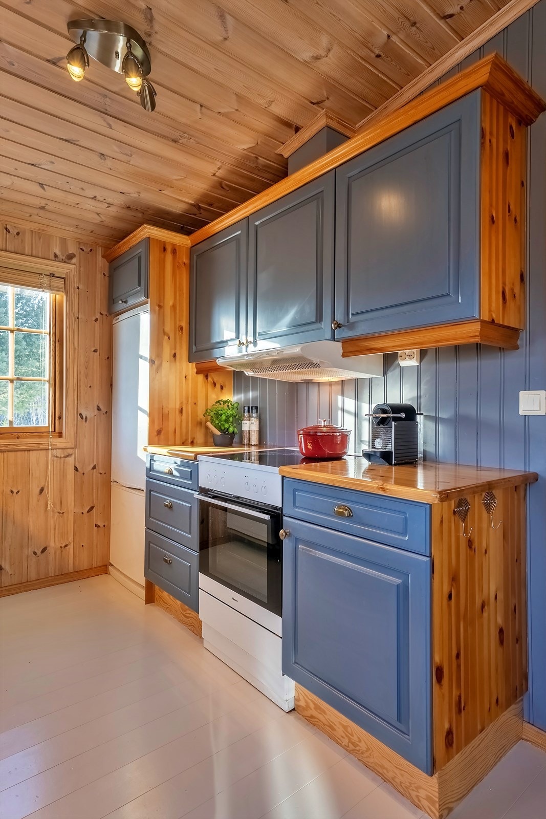 Kjøkkenet er utstyrt med integrert ventilator samt komfyr, oppvaskmaskin og kombiskap (kjøl/frys) Galleribilde