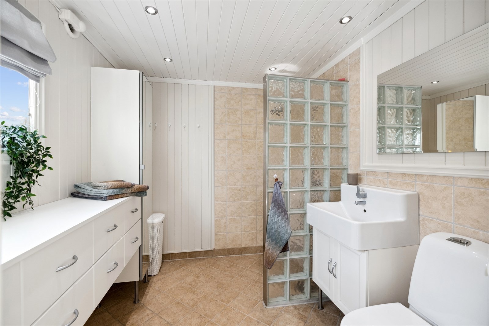 Eneboligen har et pent, velholdt bad ved entreen i 1. etasje. Galleribilde