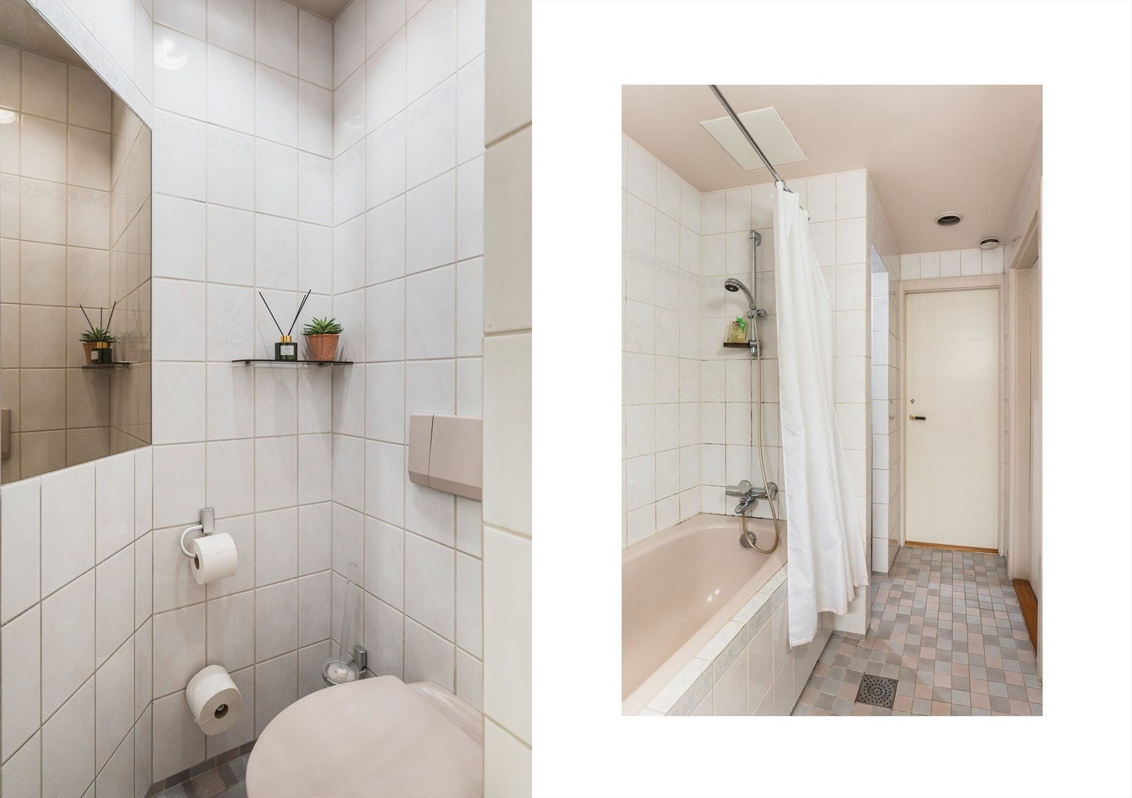 Innbygget badekar, servantskap, elektrisk håndkletørker og elektrisk avtrekksvifte. Det var tidligere separat toalett som nå er innlemmet i badet. Galleribilde