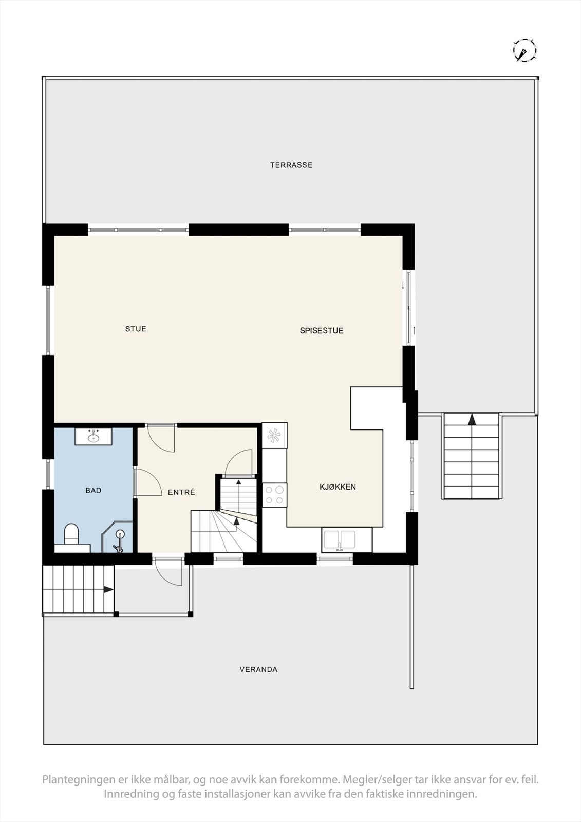 1. etasje har en åpen og sosial planløsning som binder stue, spisestue og kjøkken sammen. Galleribilde