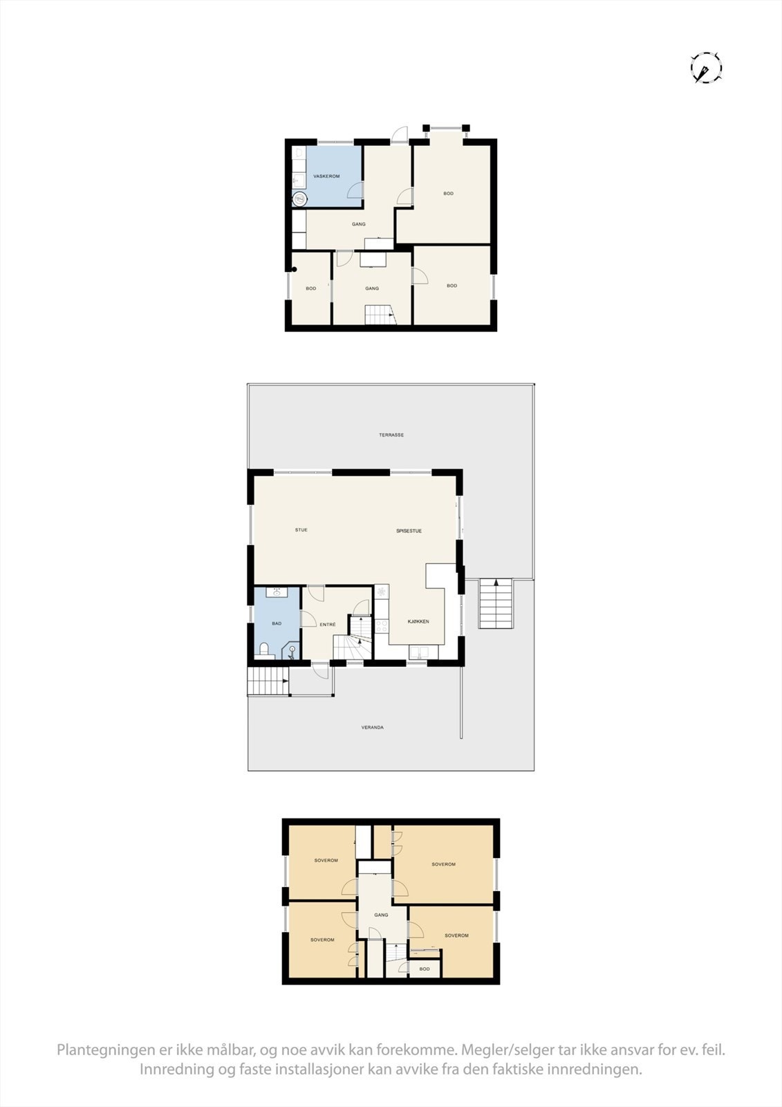Loftsetasjen er en egen soveavdeling med fire soverom og en gang. Galleribilde