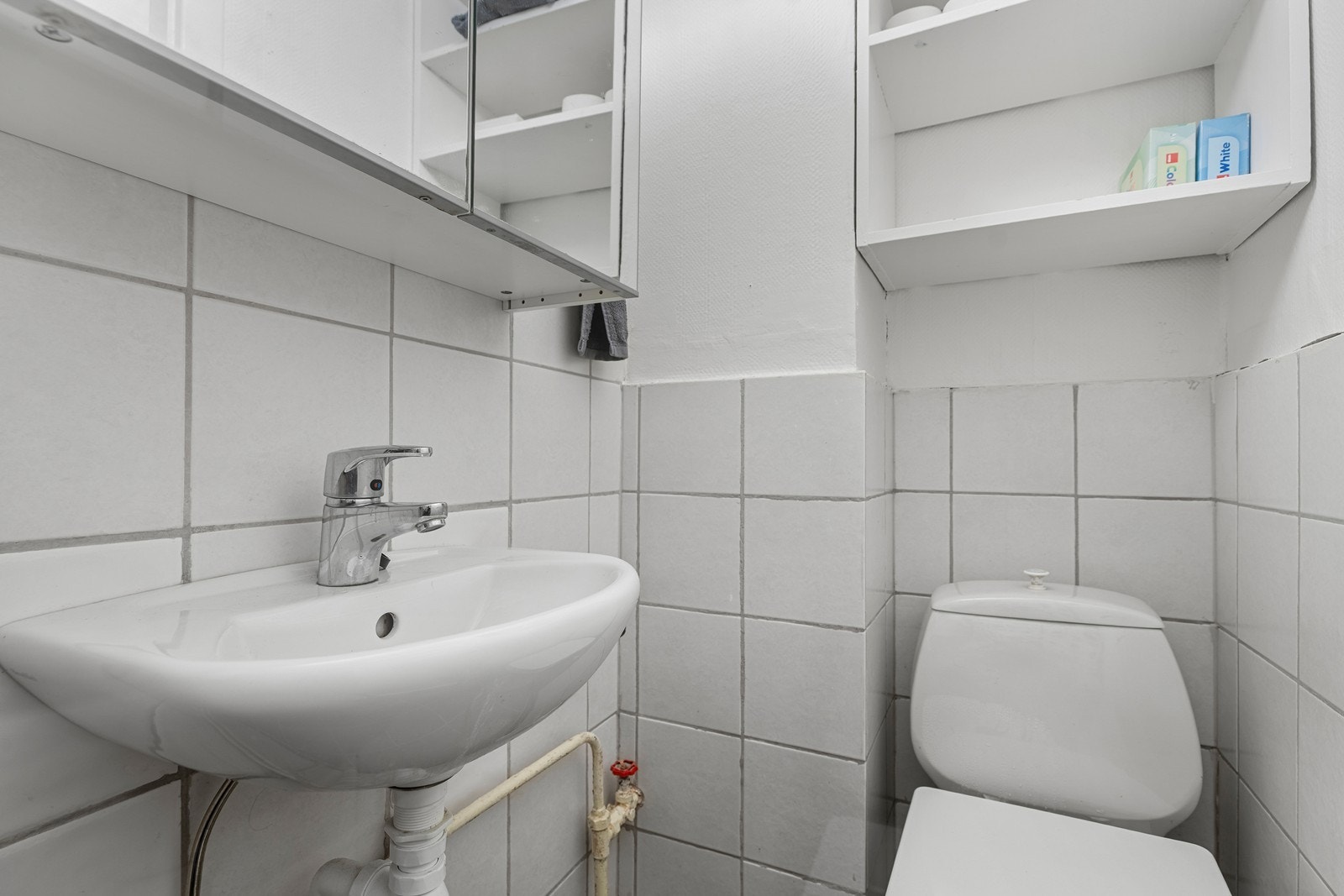 Badet er innredet med servant, toalett og dusjvegger/hjørne Galleribilde