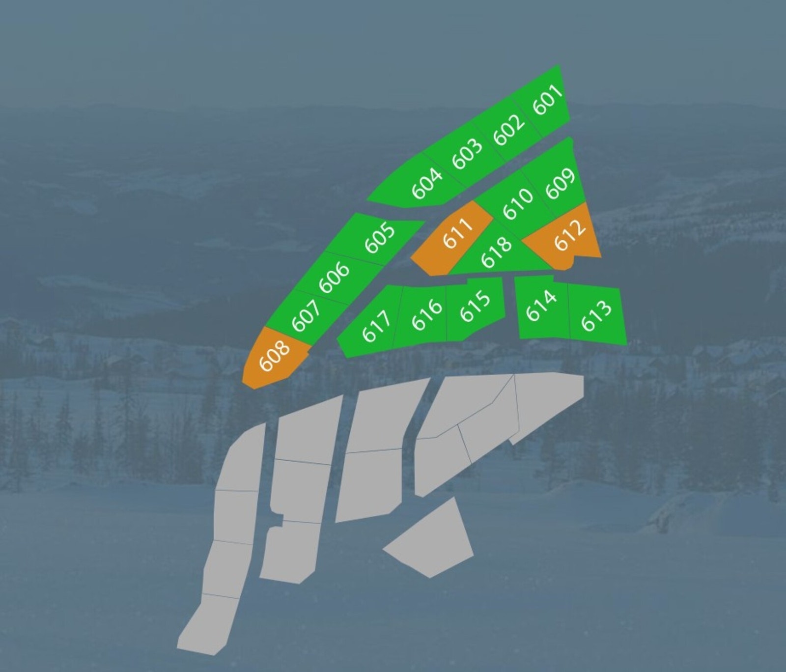 Tomtekart Mosetertoppen VI. I annonsen er tomt 603 priset Galleribilde