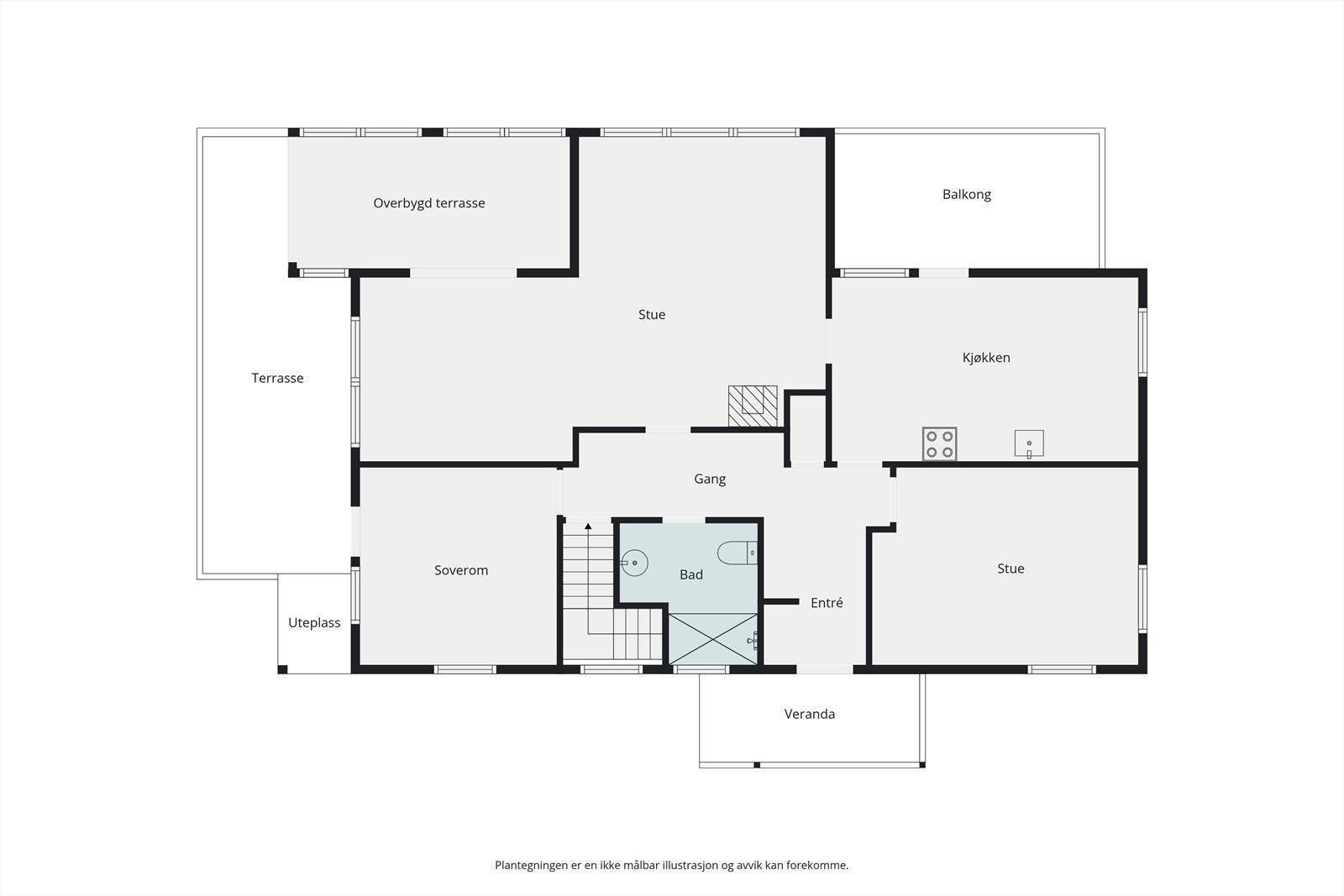 Plantegning 1.etg. Her kan den minste stuen bli brukt som soverom. Galleribilde