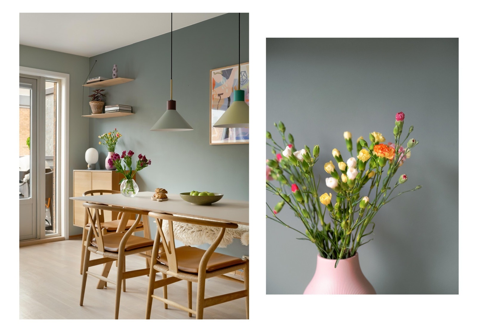 Det er utrolig god stemning i leiligheten, og vi forsøker understreke dette med en blomst. Galleribilde