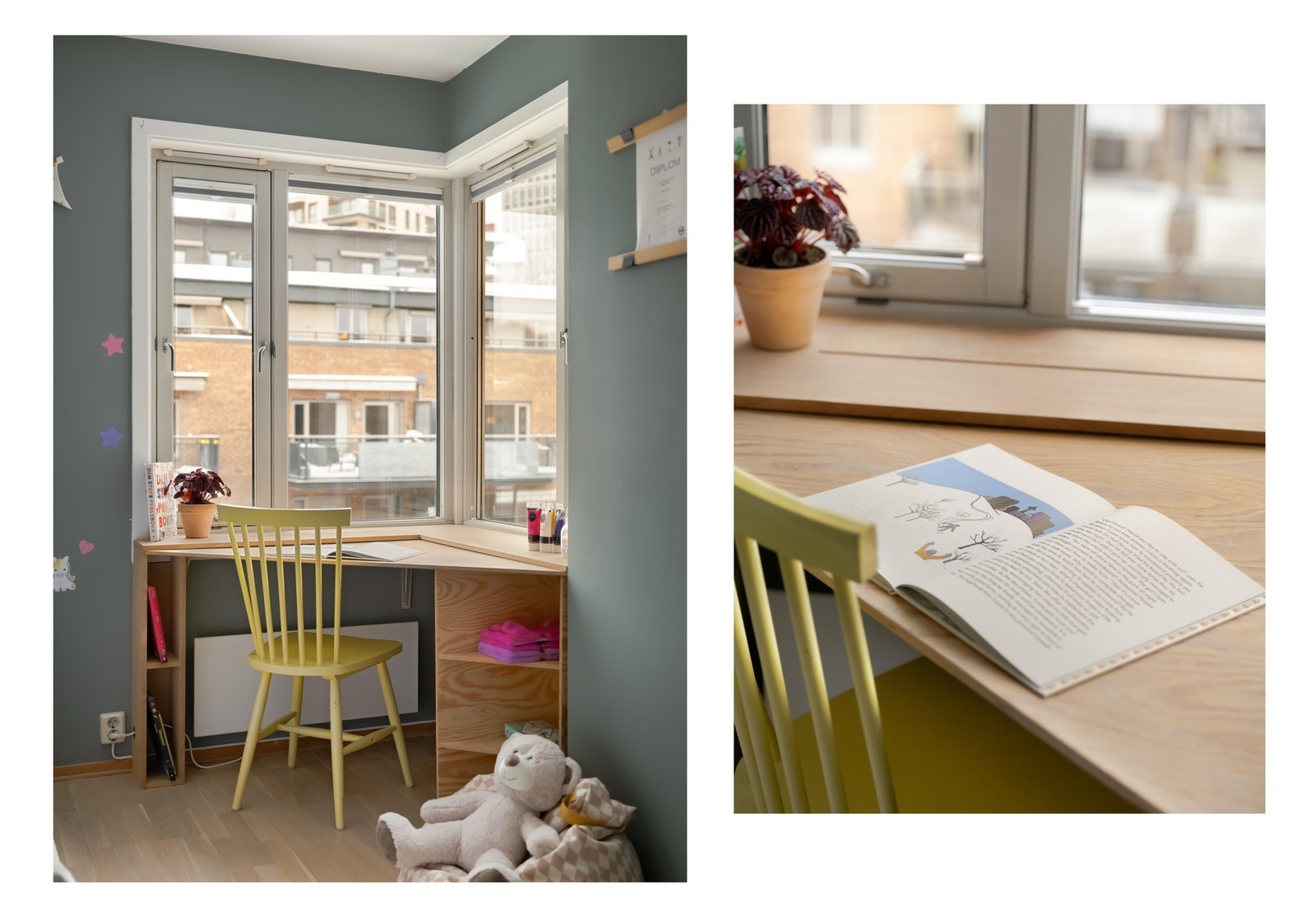 Her er det også et utrolig fint hjørnevindu, helt ideelt for leksejobb eller hjemmekontor. Galleribilde