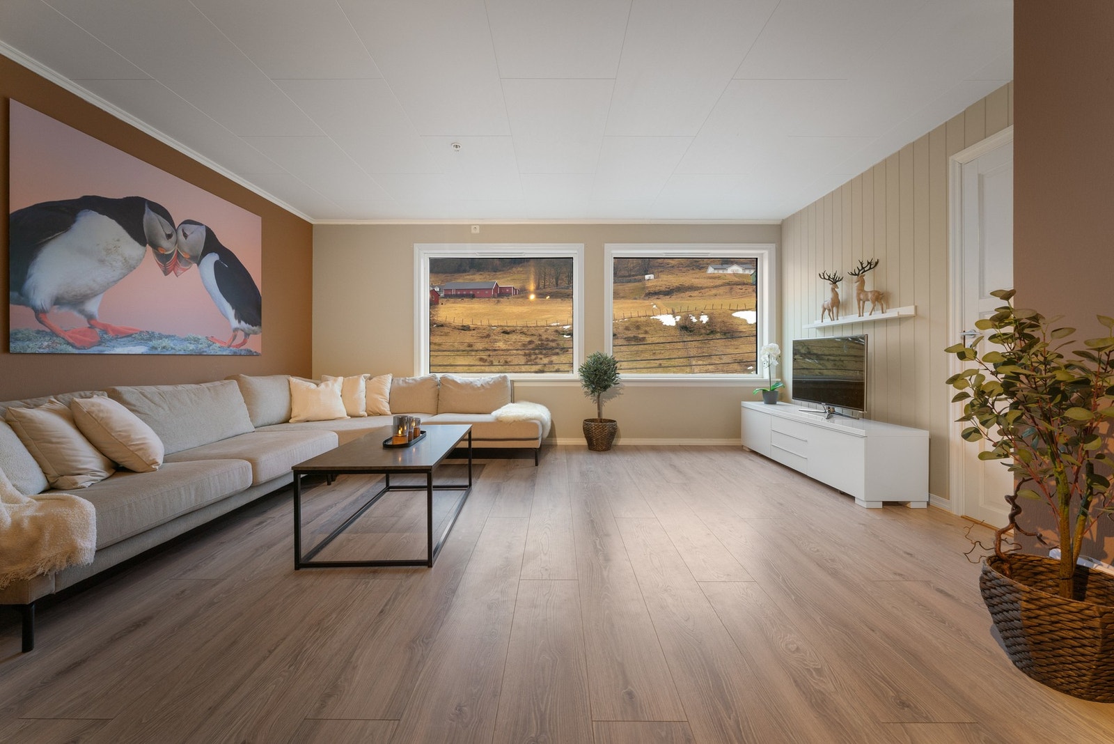 Romslig stue på ca. 30 m² med god plass til sofagruppe. Galleribilde