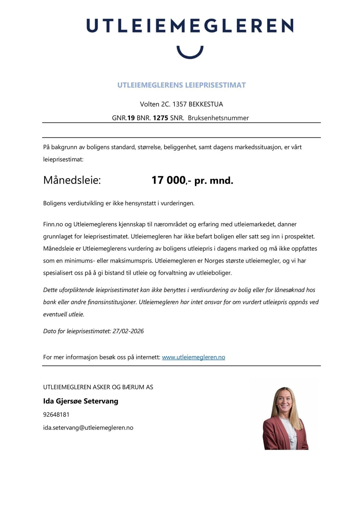 Leieinntekt i hybeldelen estimert til ca. 17.000,- av Utleiemegleren. Galleribilde