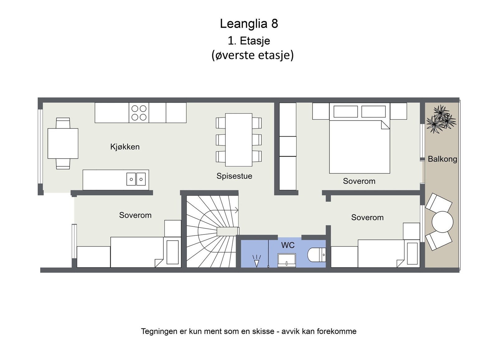Omtrentlig planskisse, øverste etasje Galleribilde