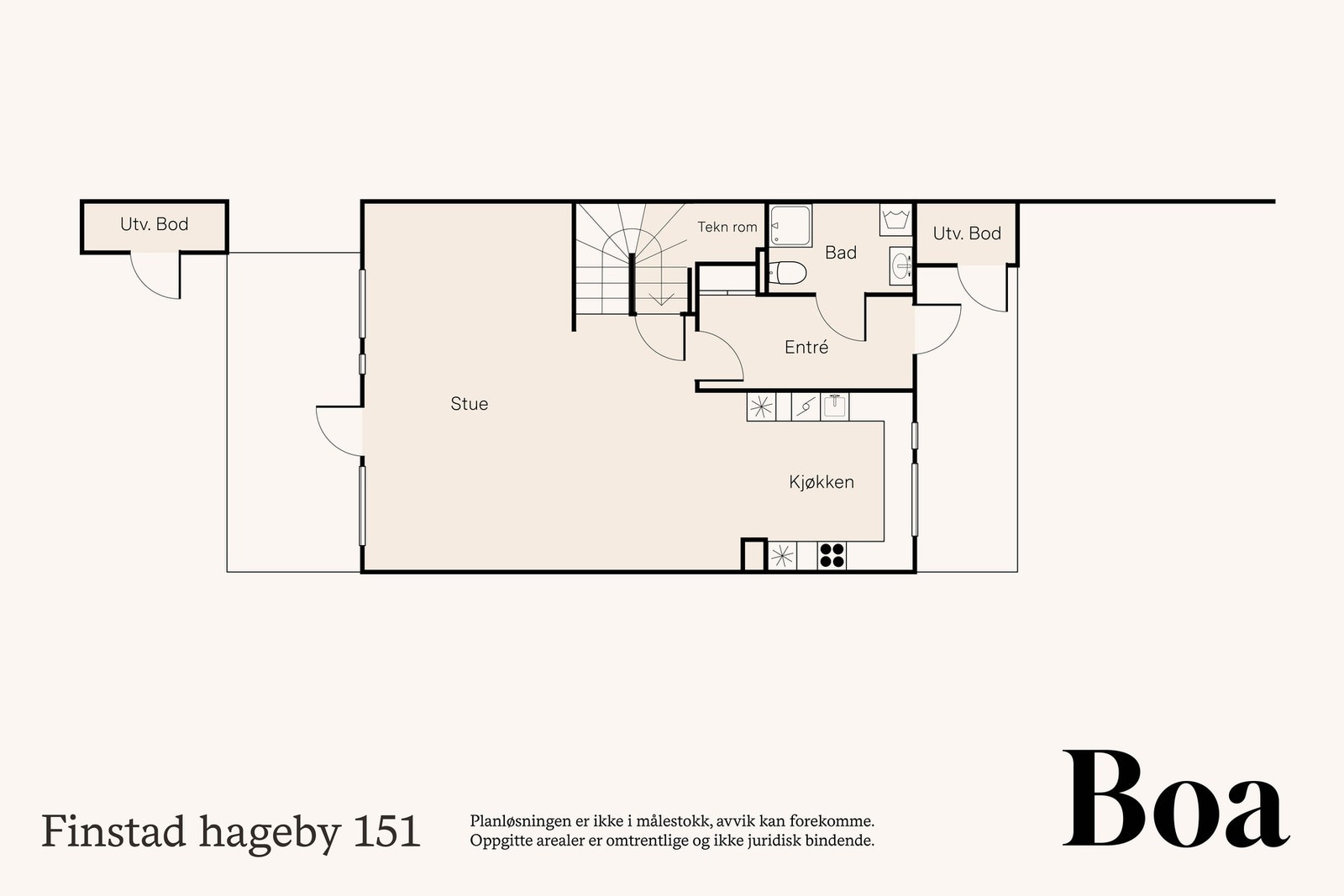 1. etasje: Entré, stue, kjøkken, bad og bod/teknisk rom. Galleribilde