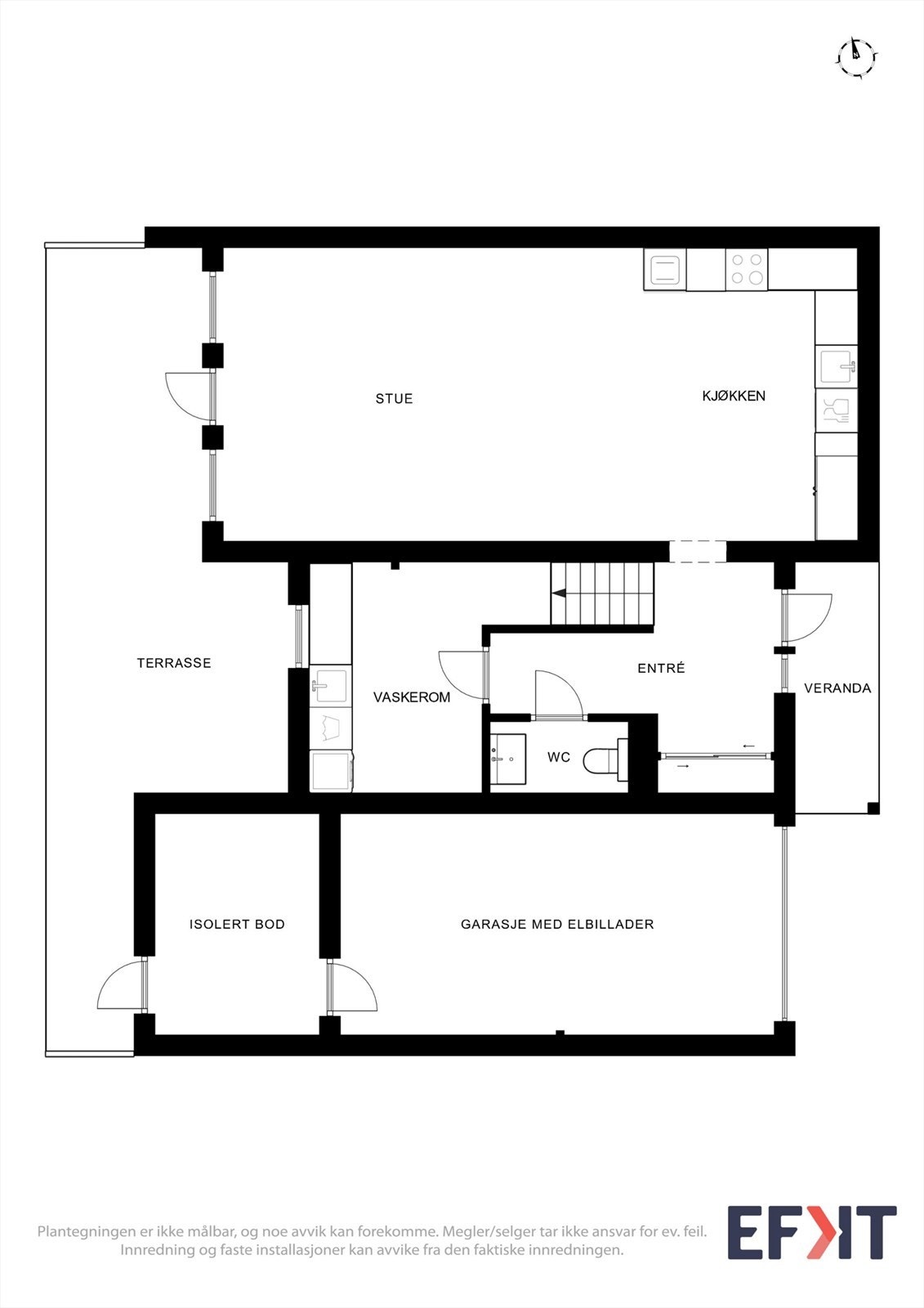 Første etasje har en sosial og åpen planløsning med stue og kjøkken, samt praktisk vaskerom og toalett. Galleribilde