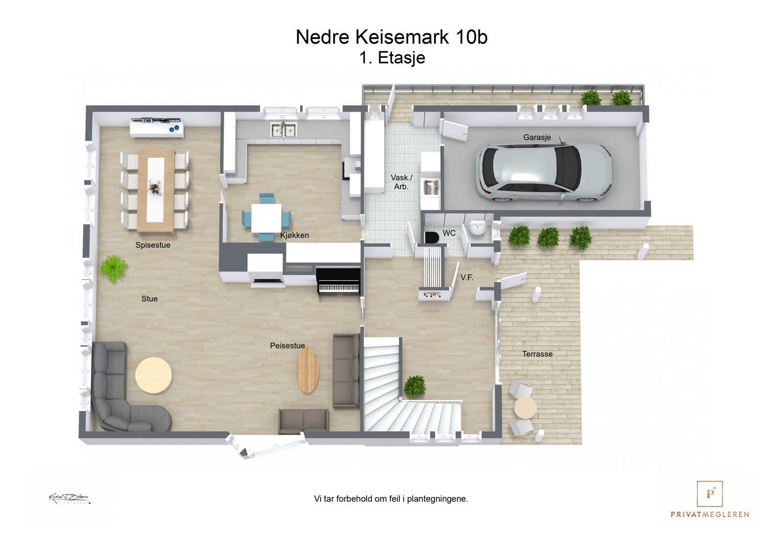 Nedre Keisemark 10b - 3D plantegning 1. Etasje Galleribilde