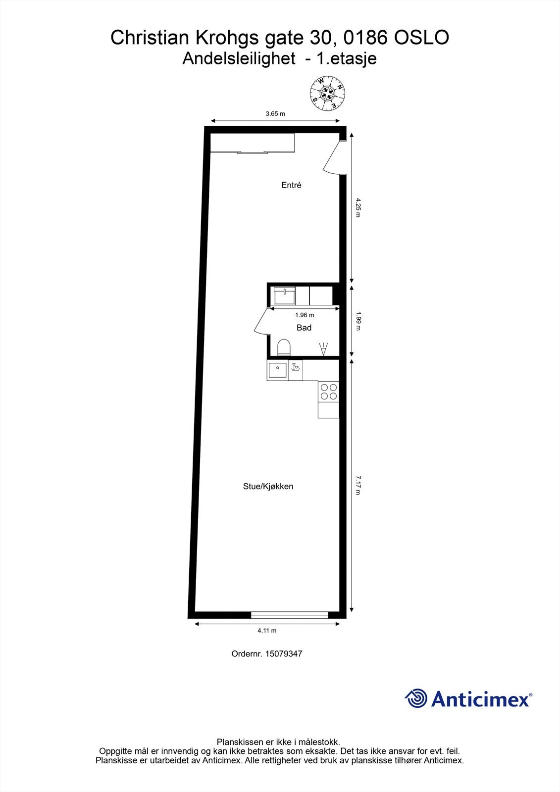 Planløsning. Fantastisk takhøyde i leiligheten på over 3 meter, og stort vindu i stuen mot idylliske Akerselva. Galleribilde
