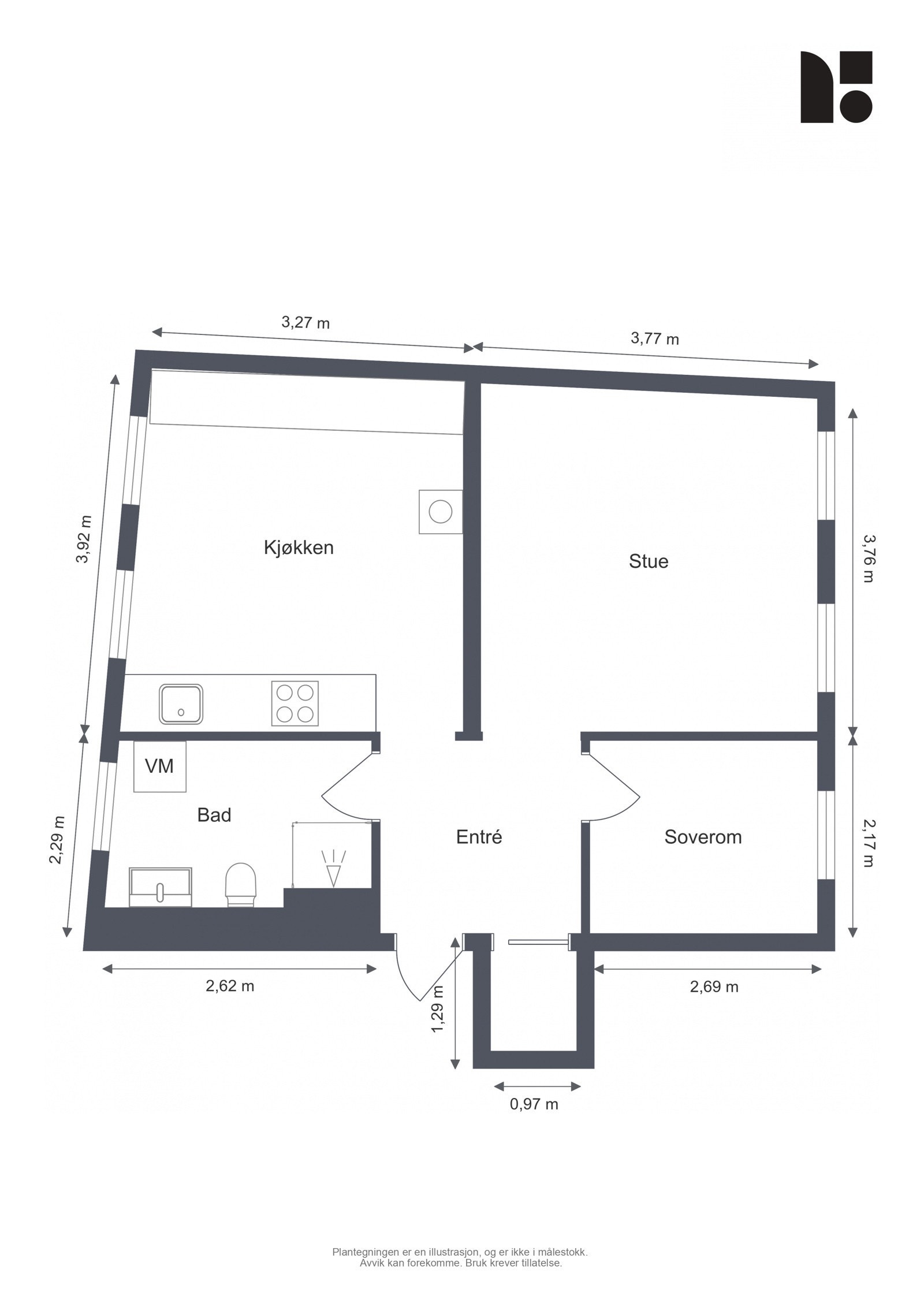 Plantegning med mål. Galleribilde