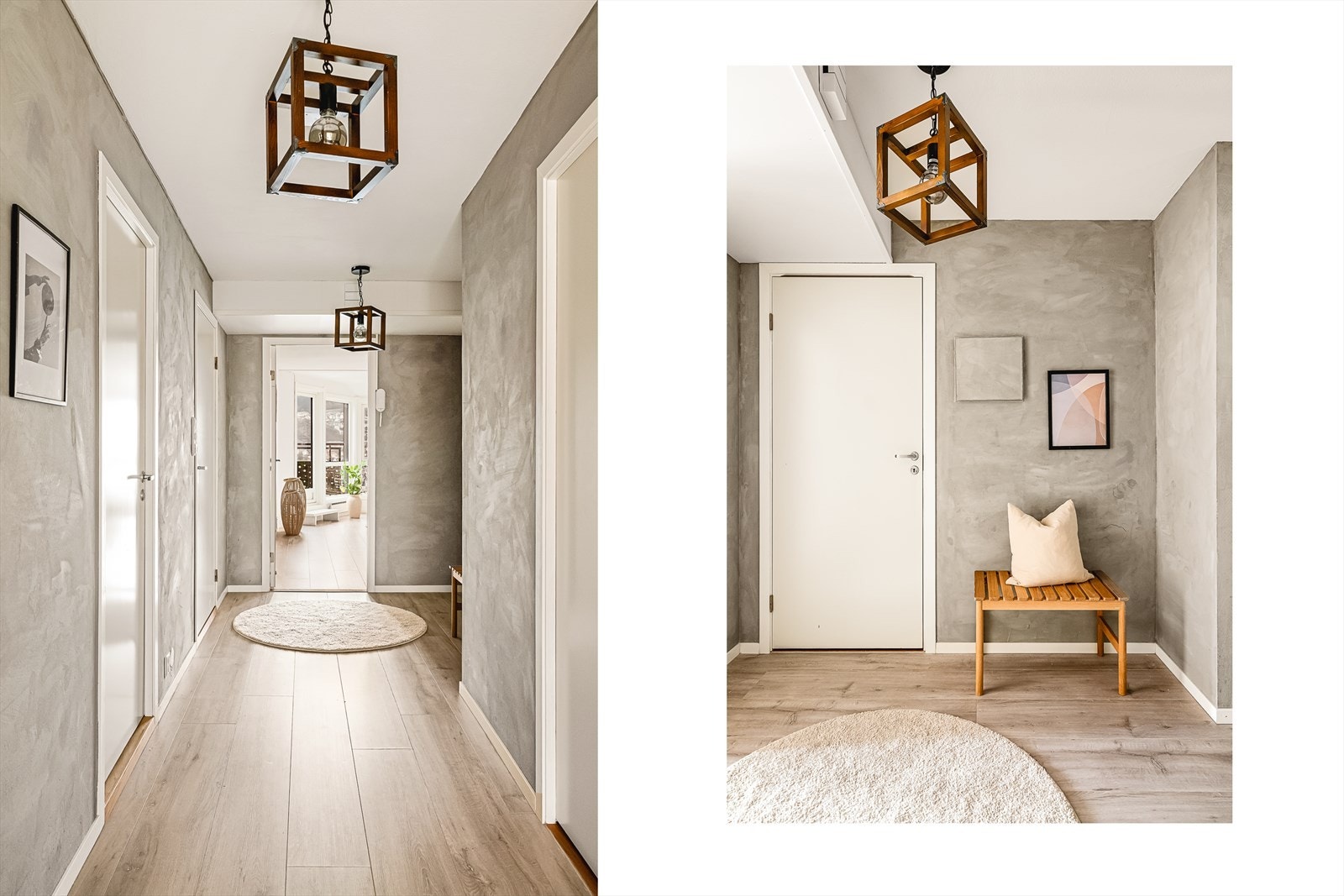 Delikate farge- og materialvalg skaper et stilrent og helhetlig førsteinntrykk. Gangen har gode oppbevaringsmuligheter med plass til både yttertøy og sko - en praktisk og ryddig løsning som gir en komfortabel start på hverdagen. Galleribilde