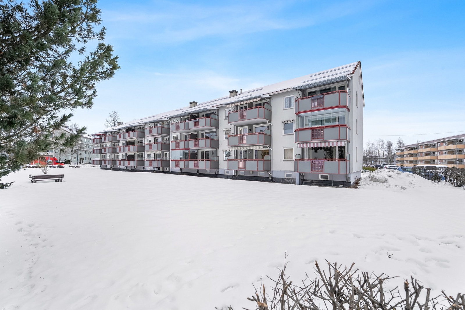 Pent opparbeidede fellesområder i boligsameiet med gressplener og div. beplantning Galleribilde