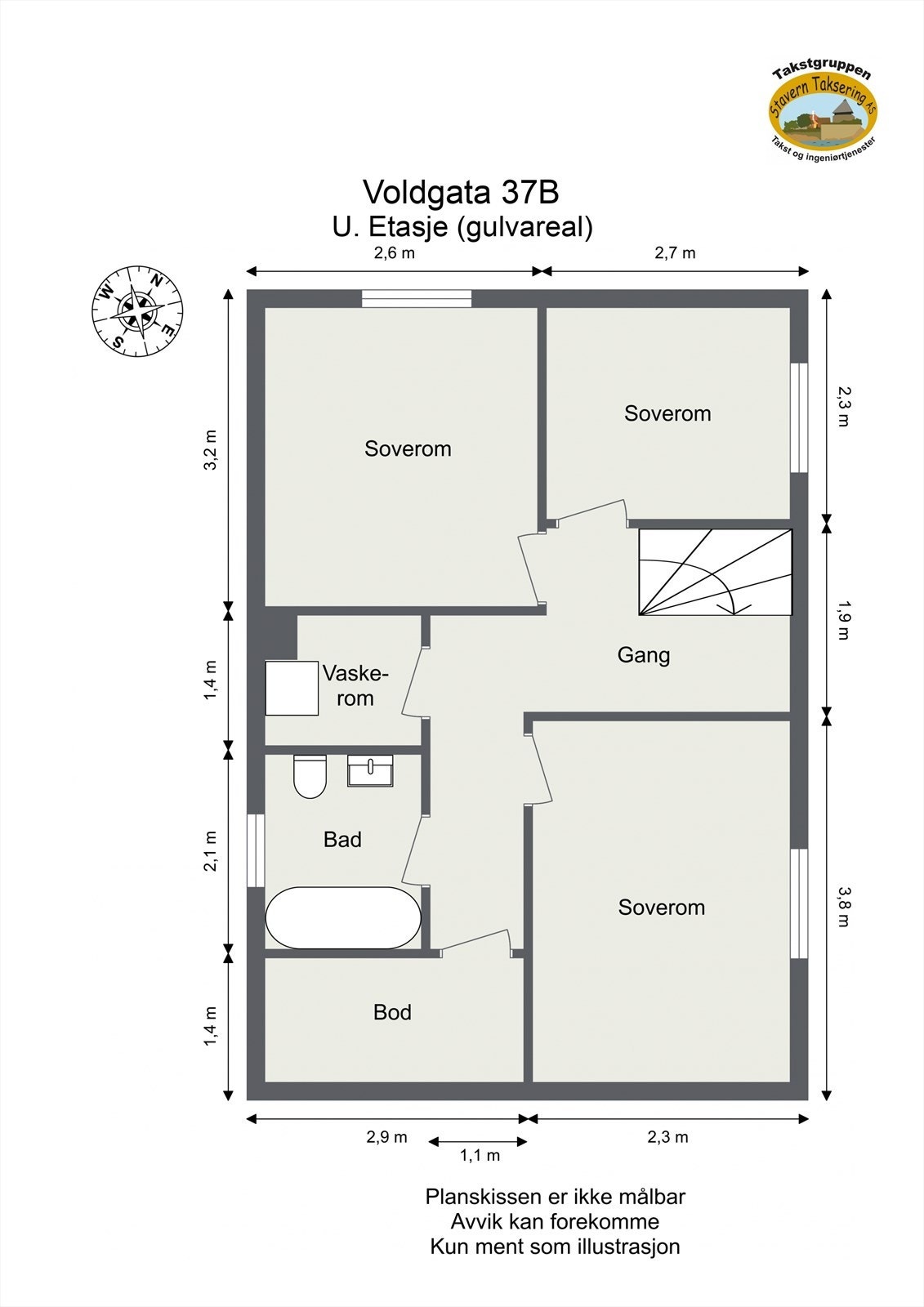 Underetasjen inneholder boligens soveavdeling med tre soverom, bad, vaskerom og bod. Galleribilde