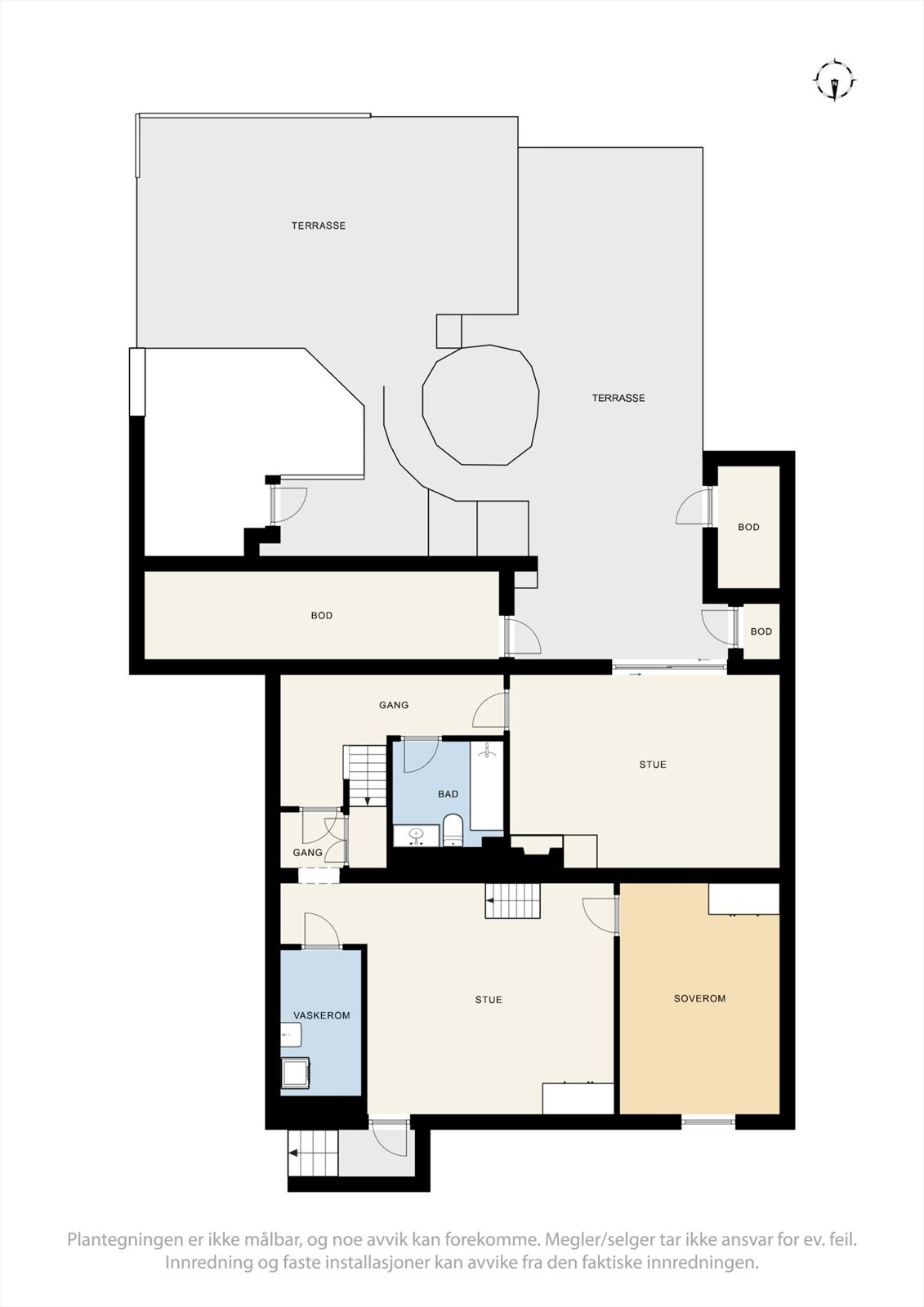 Plantegning U.Etg. Det gjøres oppmerksom på at underetasjen ikke er omsøkt/godkjent og ikke lovlig for varig opphold (se punkt om ferdigattest). Galleribilde