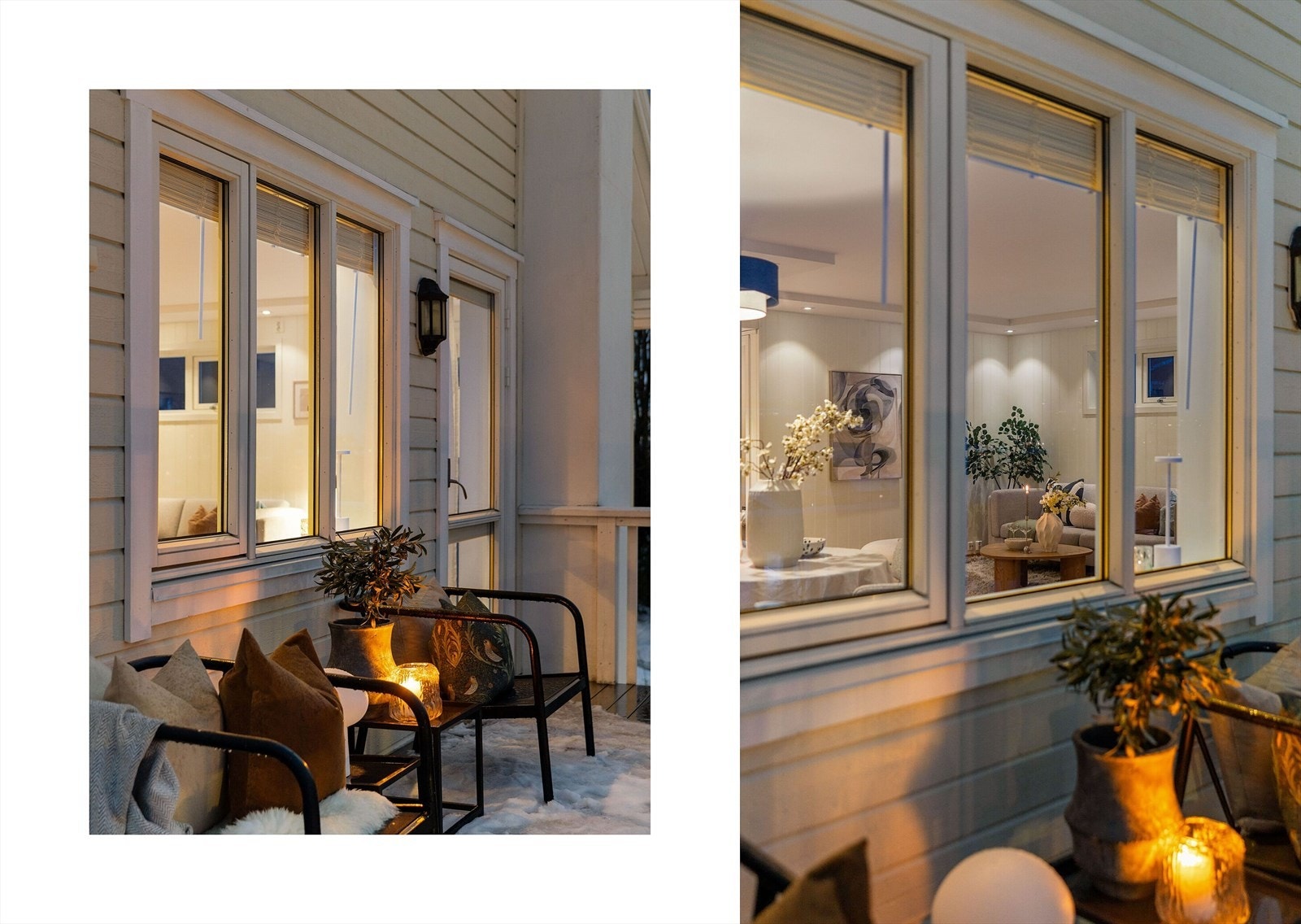 Fra oppholdsrommet er det utgang til en veranda som strekker seg rundt boligens sørøstvendte hjørne. Galleribilde