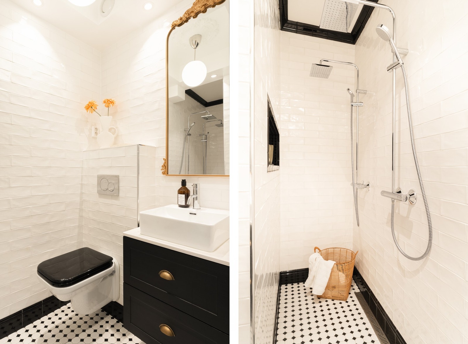 Badet har flislagt gulv med varmekabler. Galleribilde