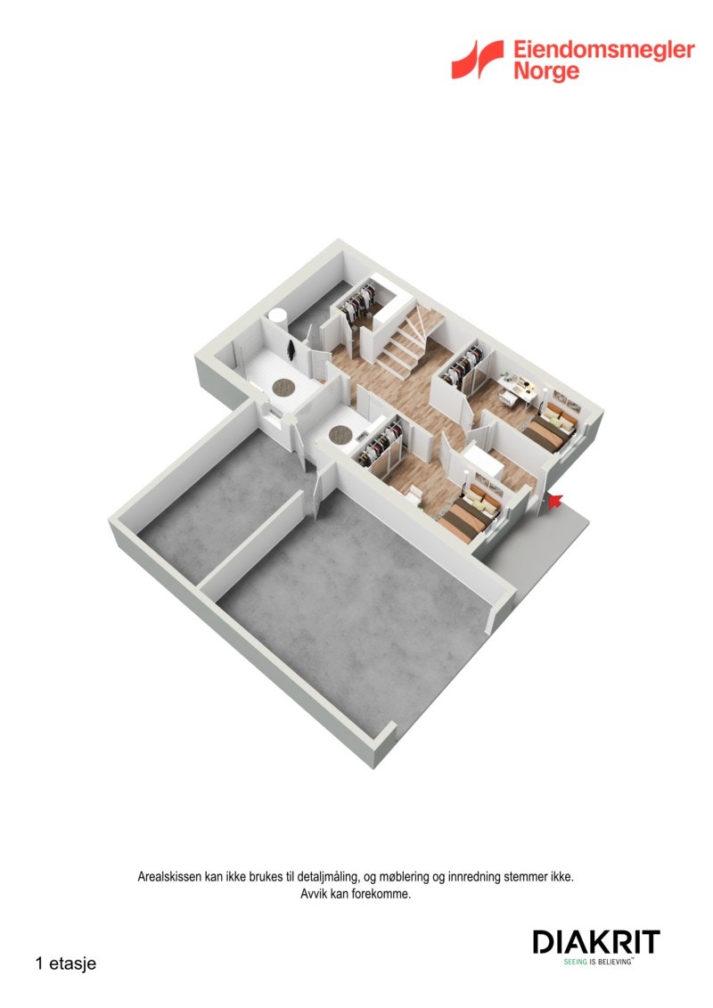 Plantegning 1. etasje 3D Galleribilde