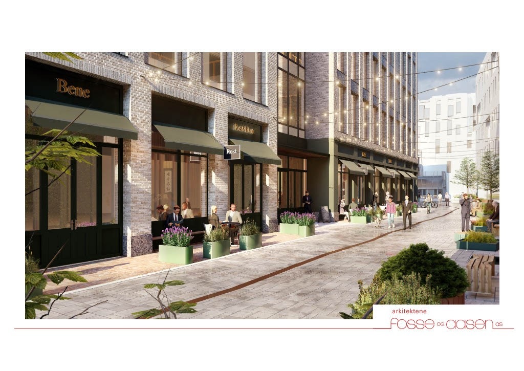 Fasadetegning fra torget Galleribilde