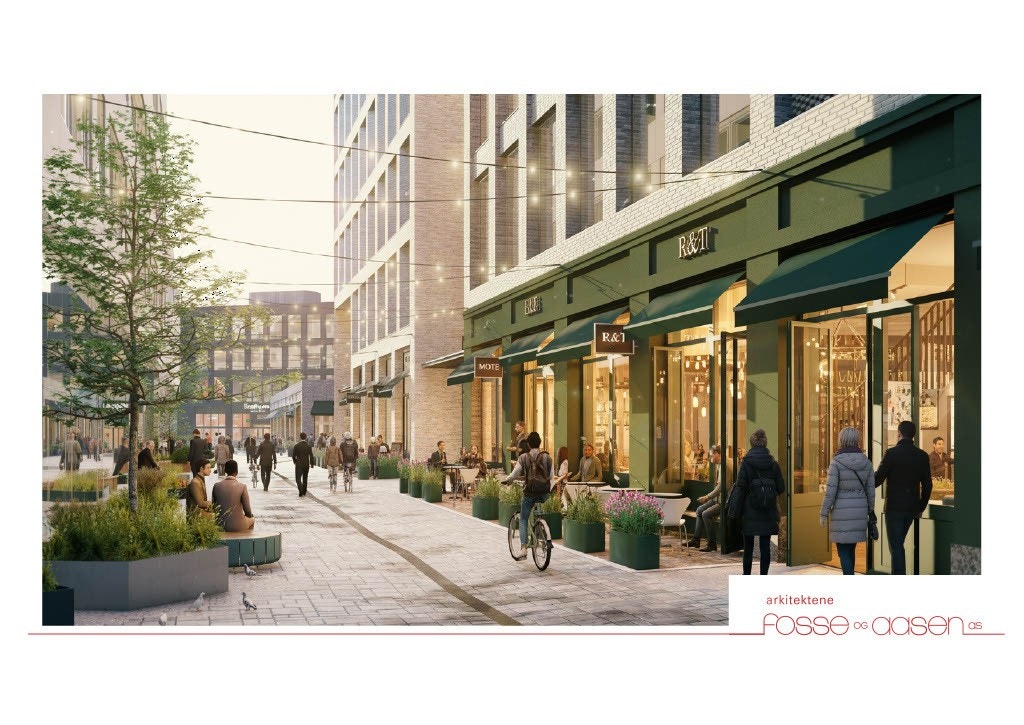 Fasadetegning fra torget Galleribilde