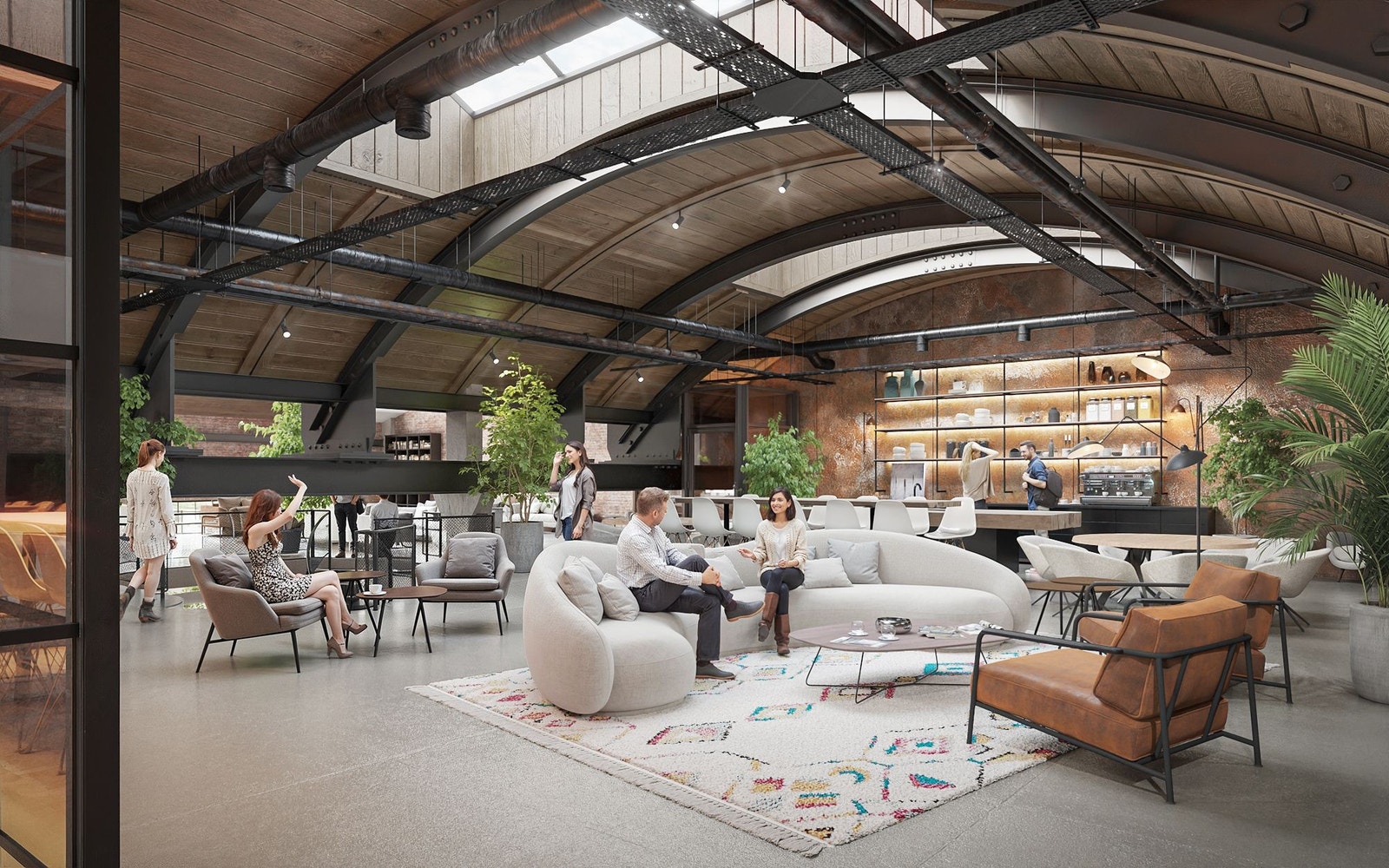 3D illustrasjon. Lokalet er en gammel verksted-hall Galleribilde